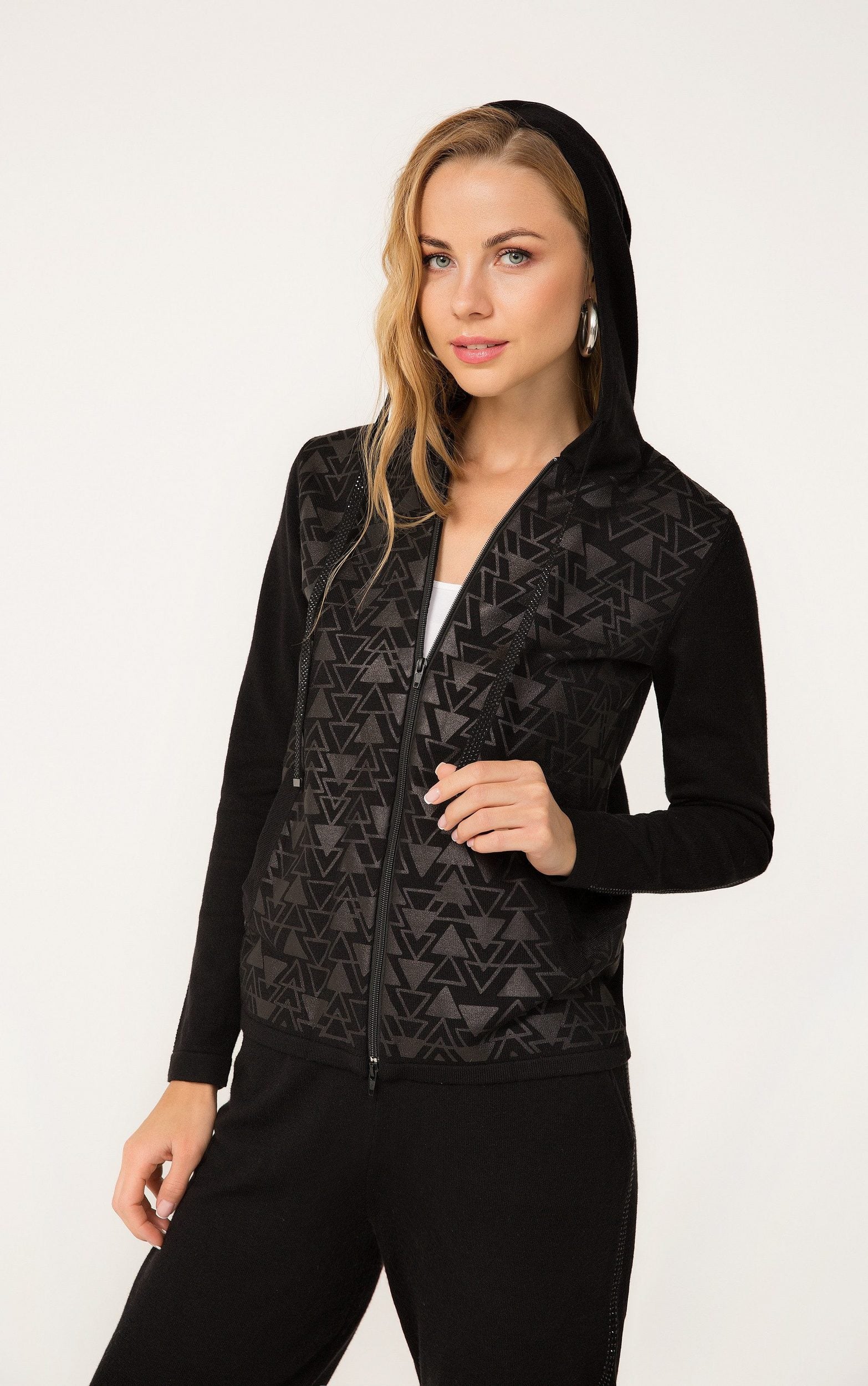 Sweatjacke mit Kapuze und Strassdetails