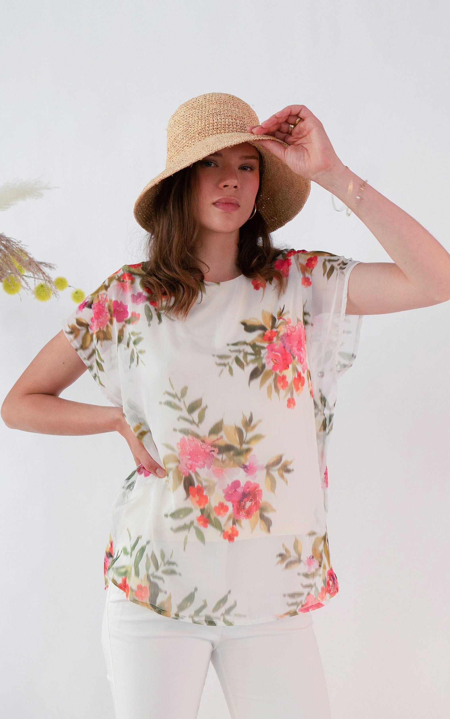 Tunika mit Blumenprint und transparenten Abschlussdetails