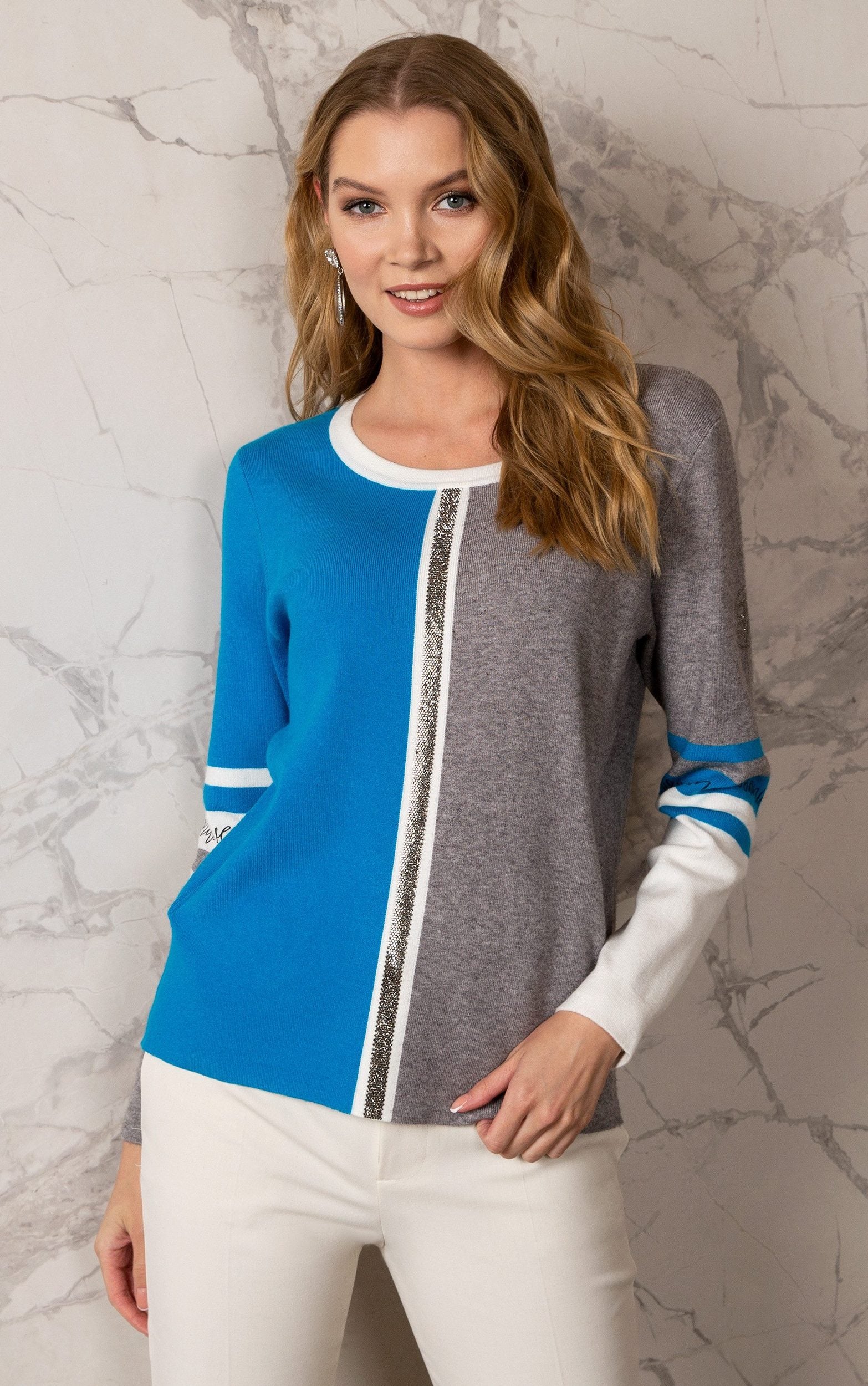 Strickpullover im Color Block-Design mit Strassstreifen