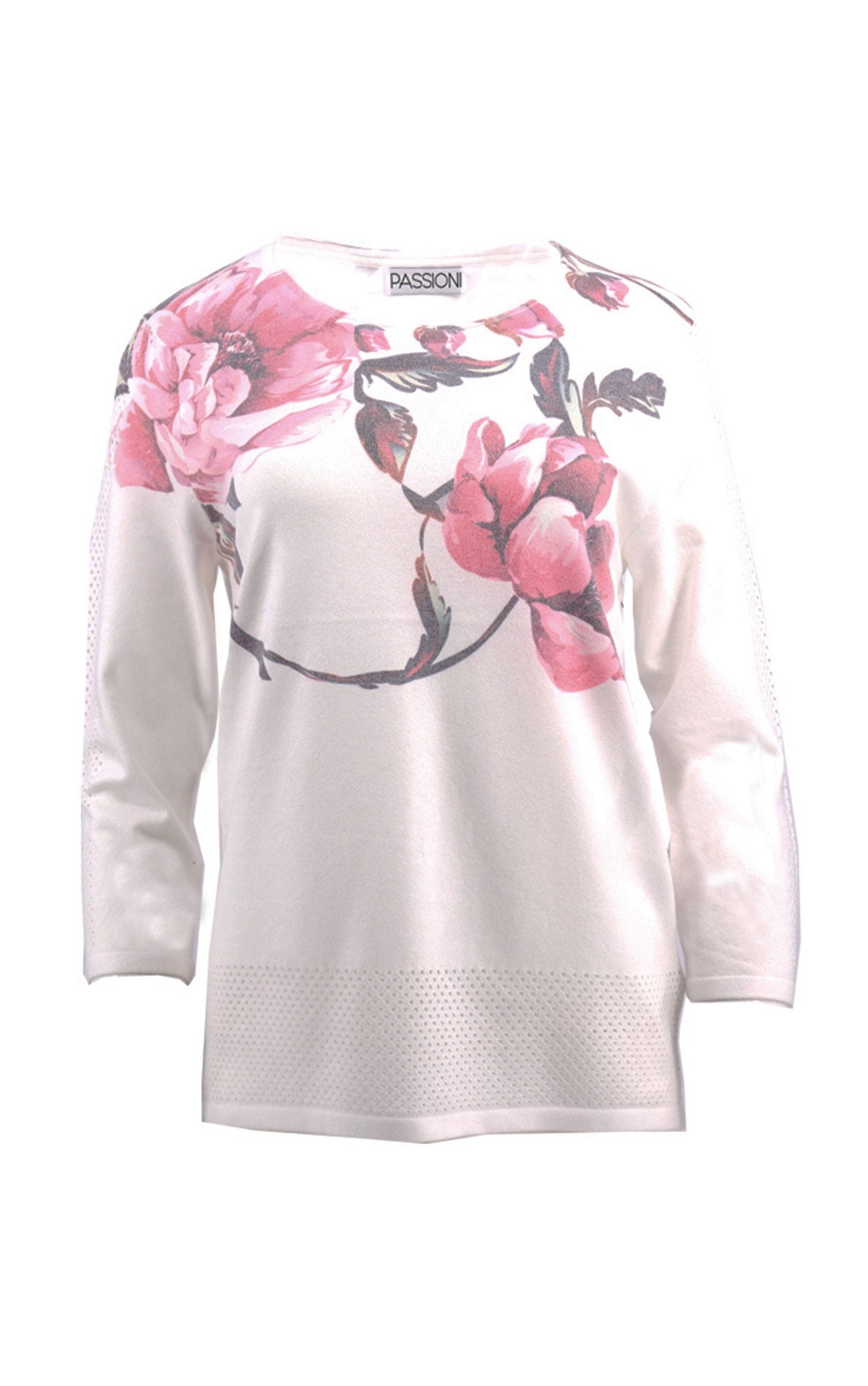 Shirt mit Blumenprint und perforierten 3/4-Ärmeln