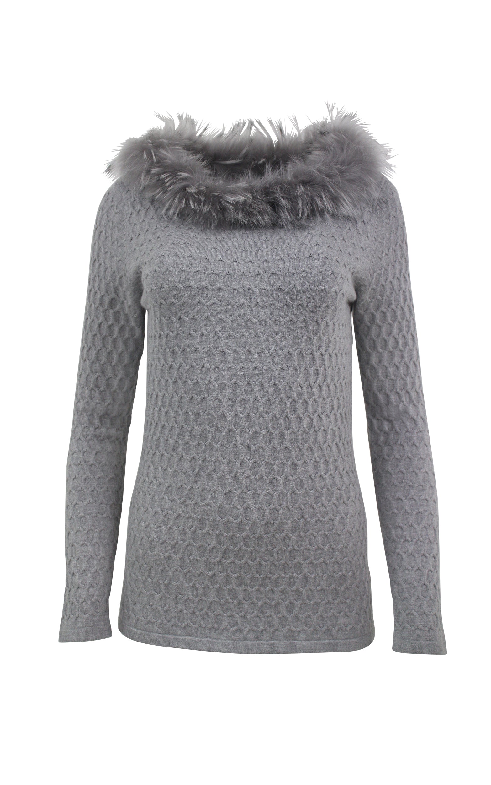 Strukturierter Strickpullover mit luxuriösem Pelzkragen