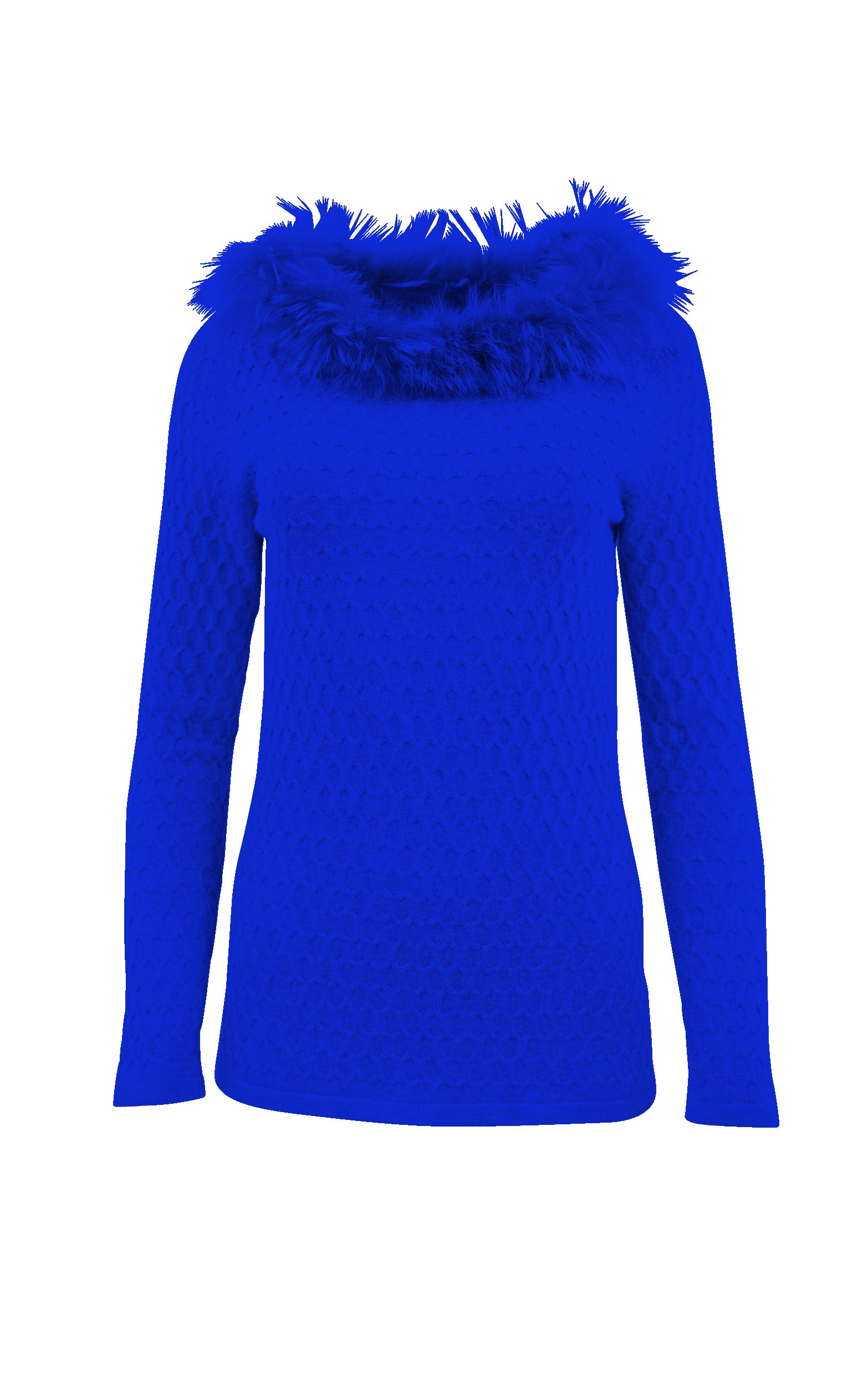 Strukturierter Strickpullover mit luxuriösem Pelzkragen
