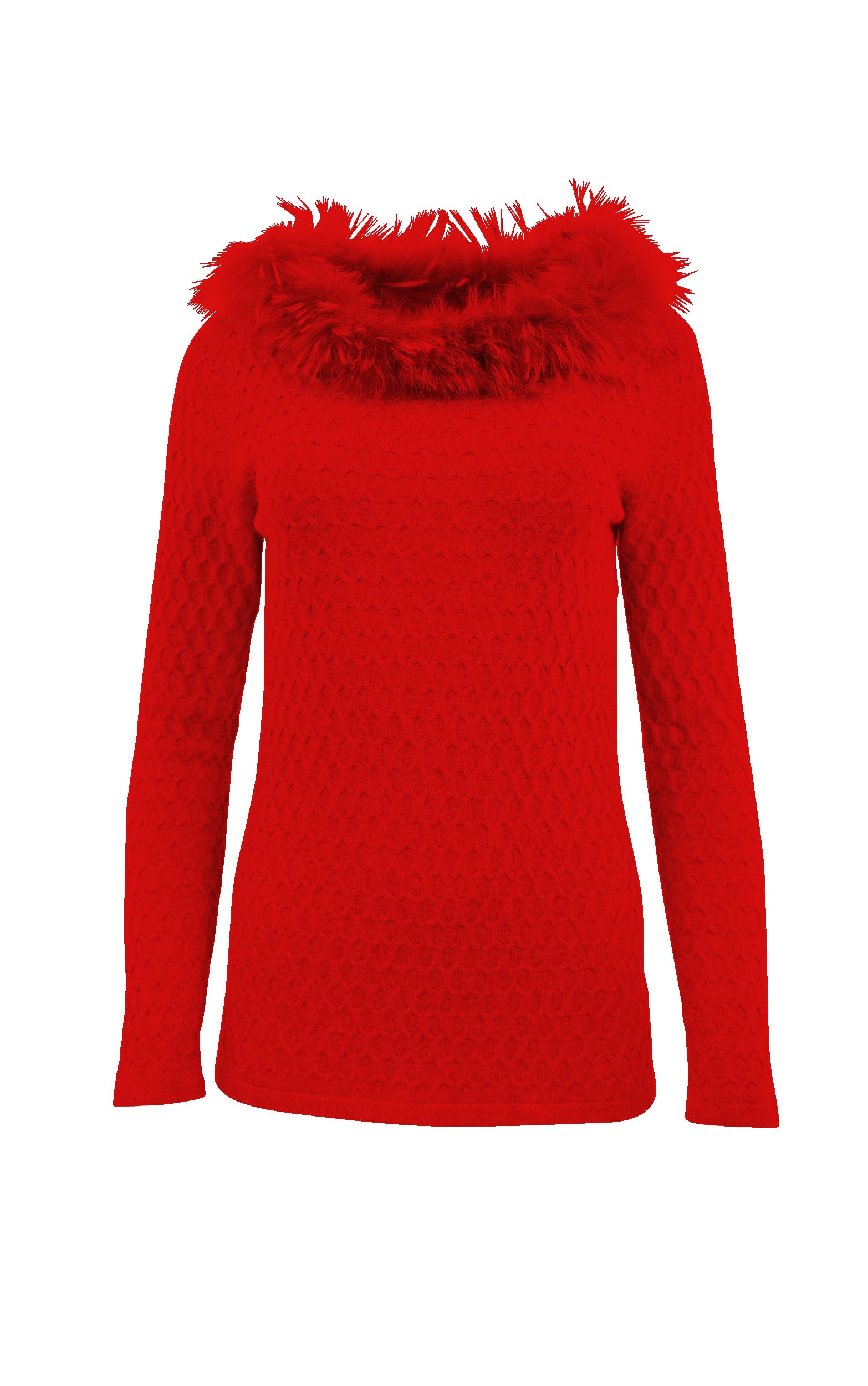 Strukturierter Strickpullover mit luxuriösem Pelzkragen