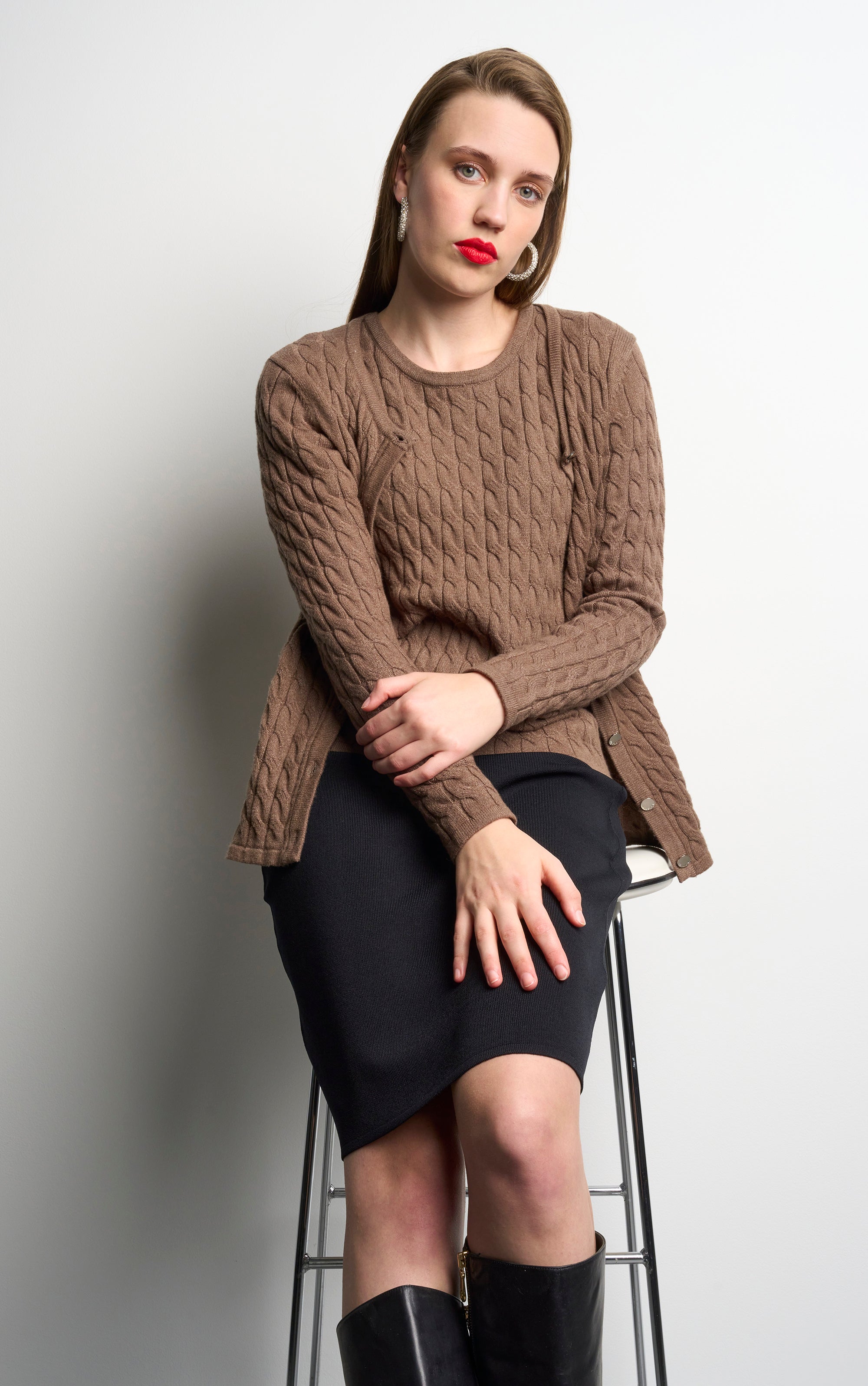 Twinset mit Zopfmuster
