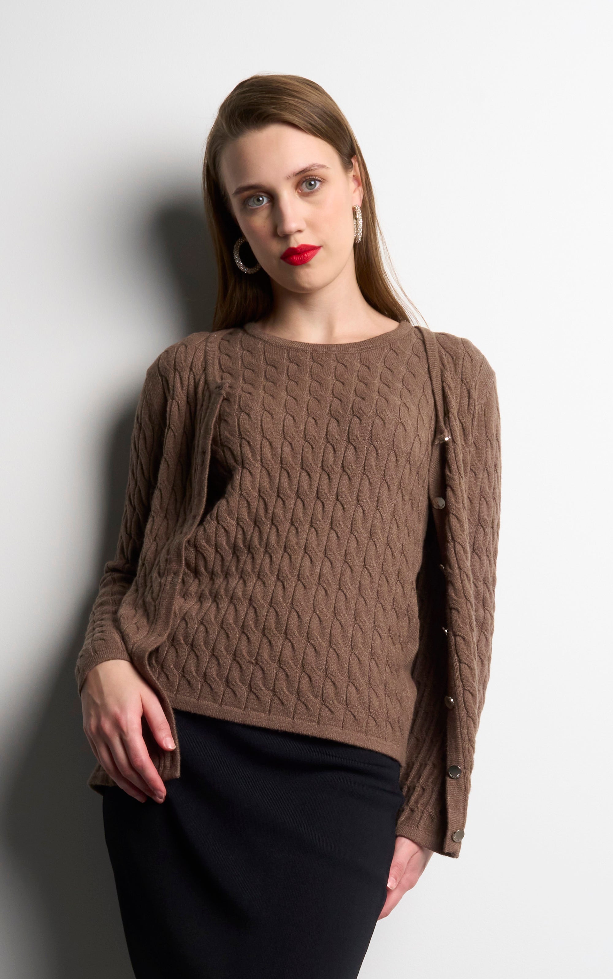 Twinset mit Zopfmuster
