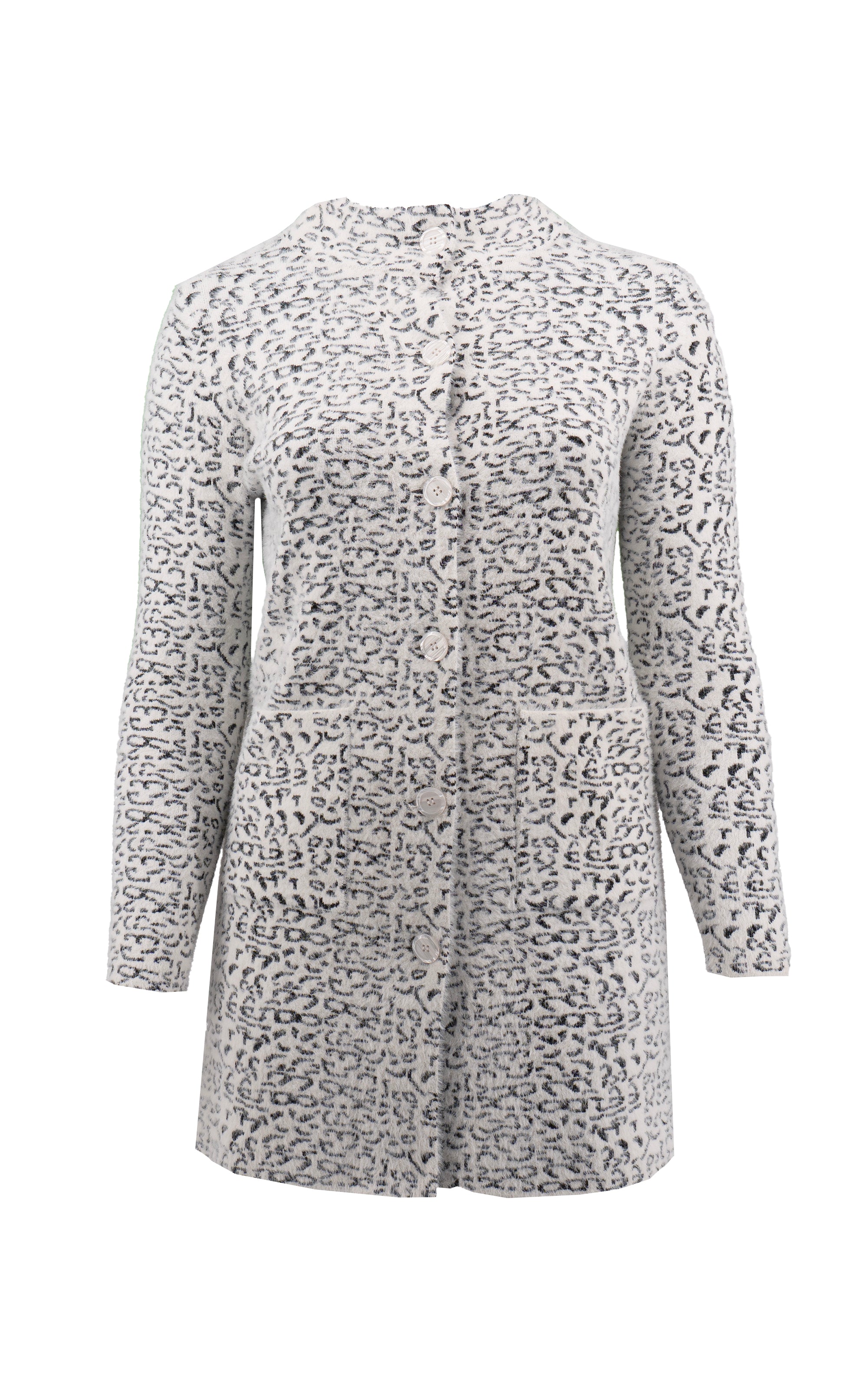 Wintermantel mit Leopardenmuster und flauschiger Textur
