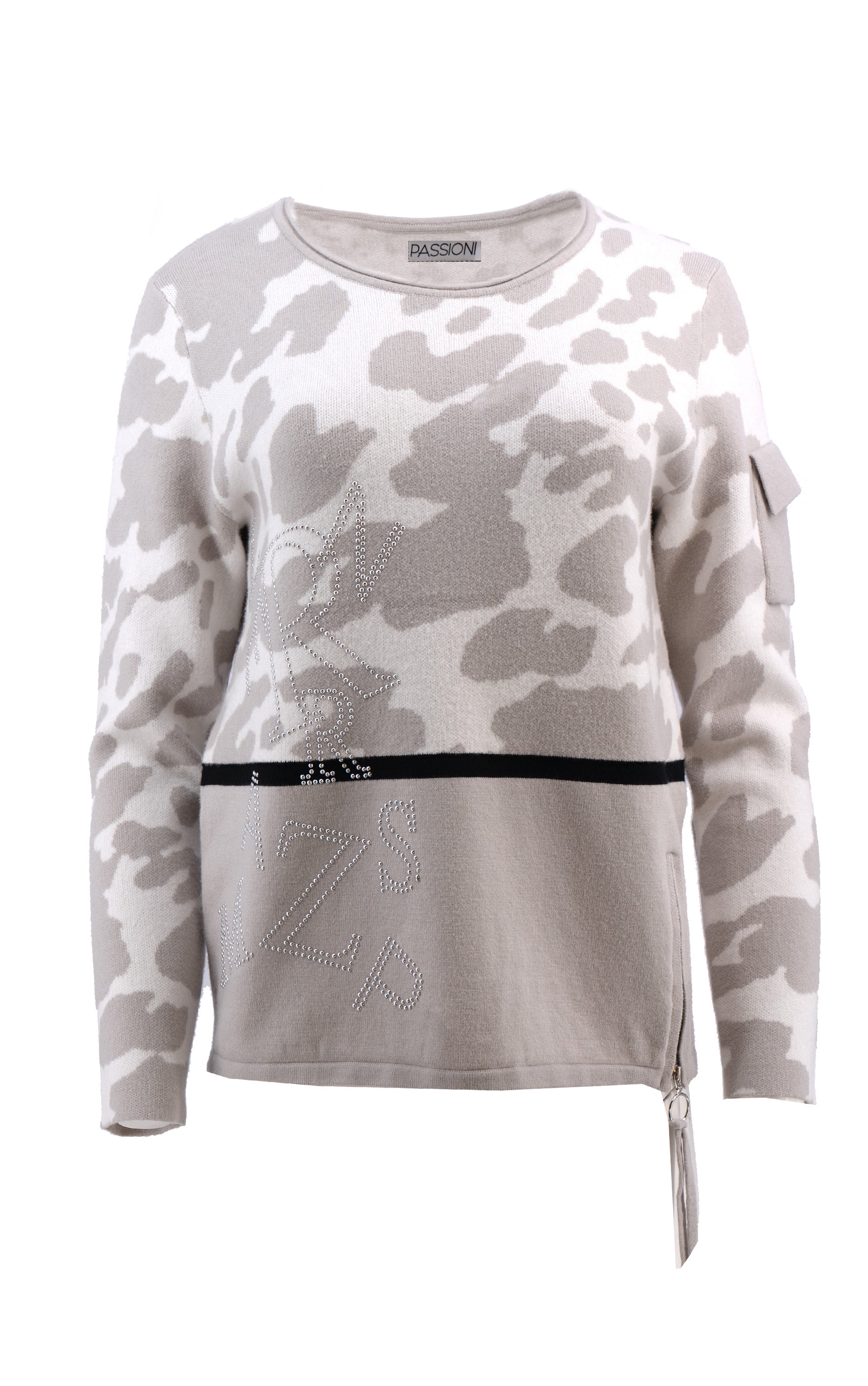 Pullover mit Strassverzierung und Tasche
