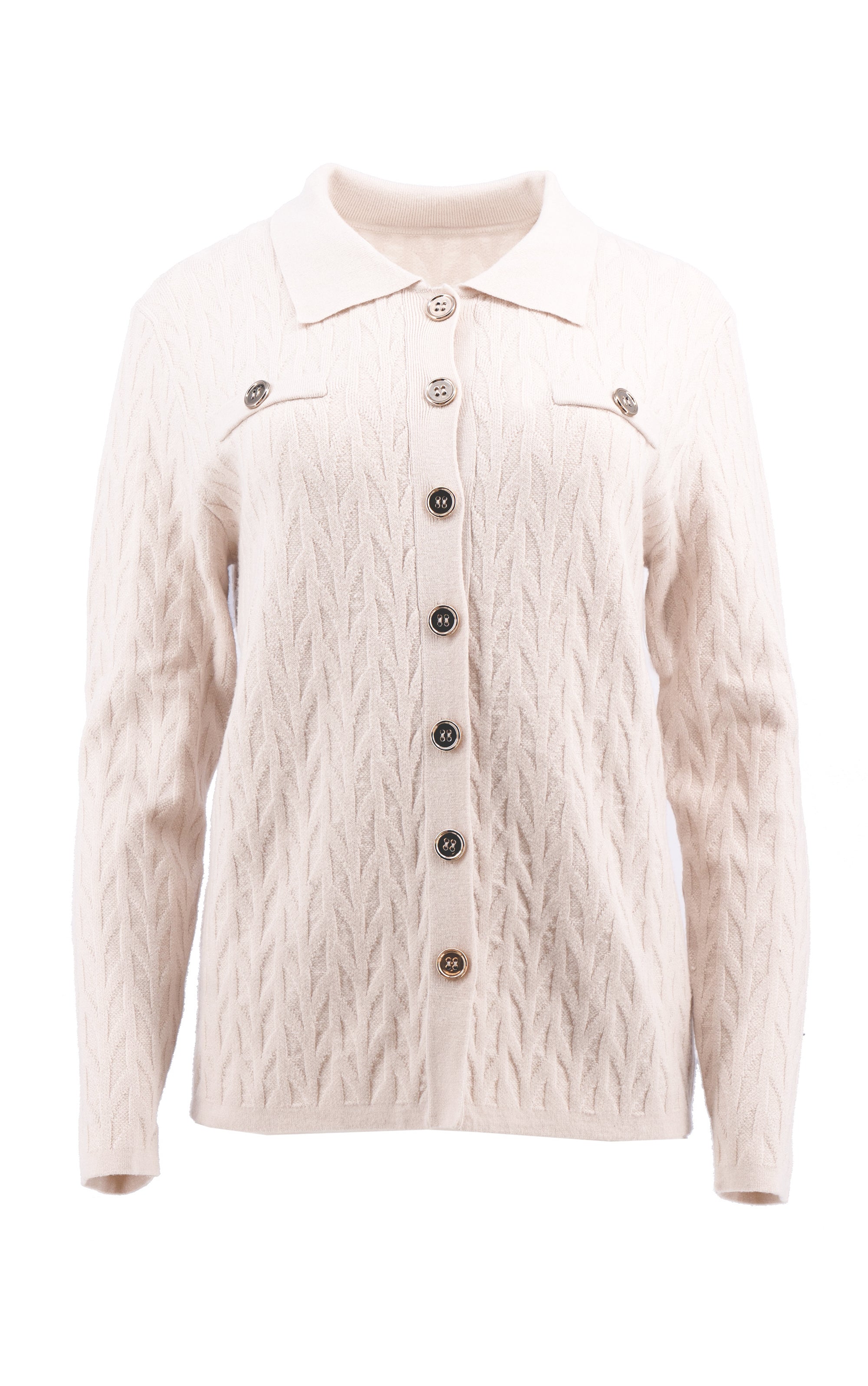 Strickjacke mit mit Zopfmuster und Knopfleiste