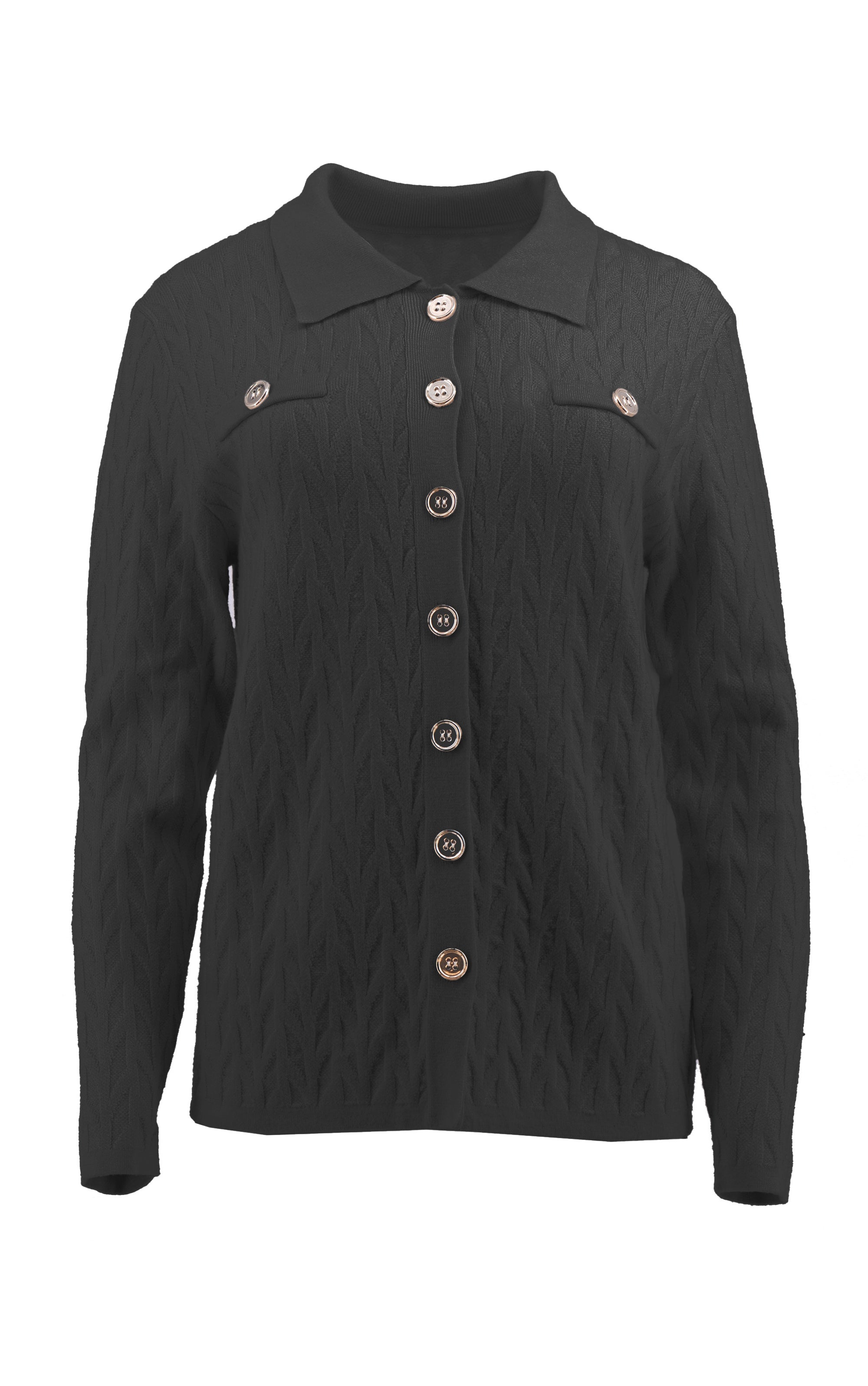Strickjacke mit mit Zopfmuster und Knopfleiste
