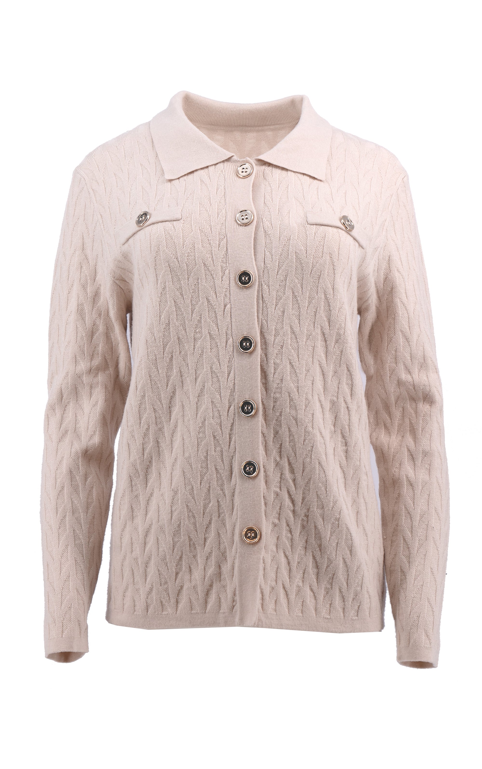 Strickjacke mit mit Zopfmuster und Knopfleiste