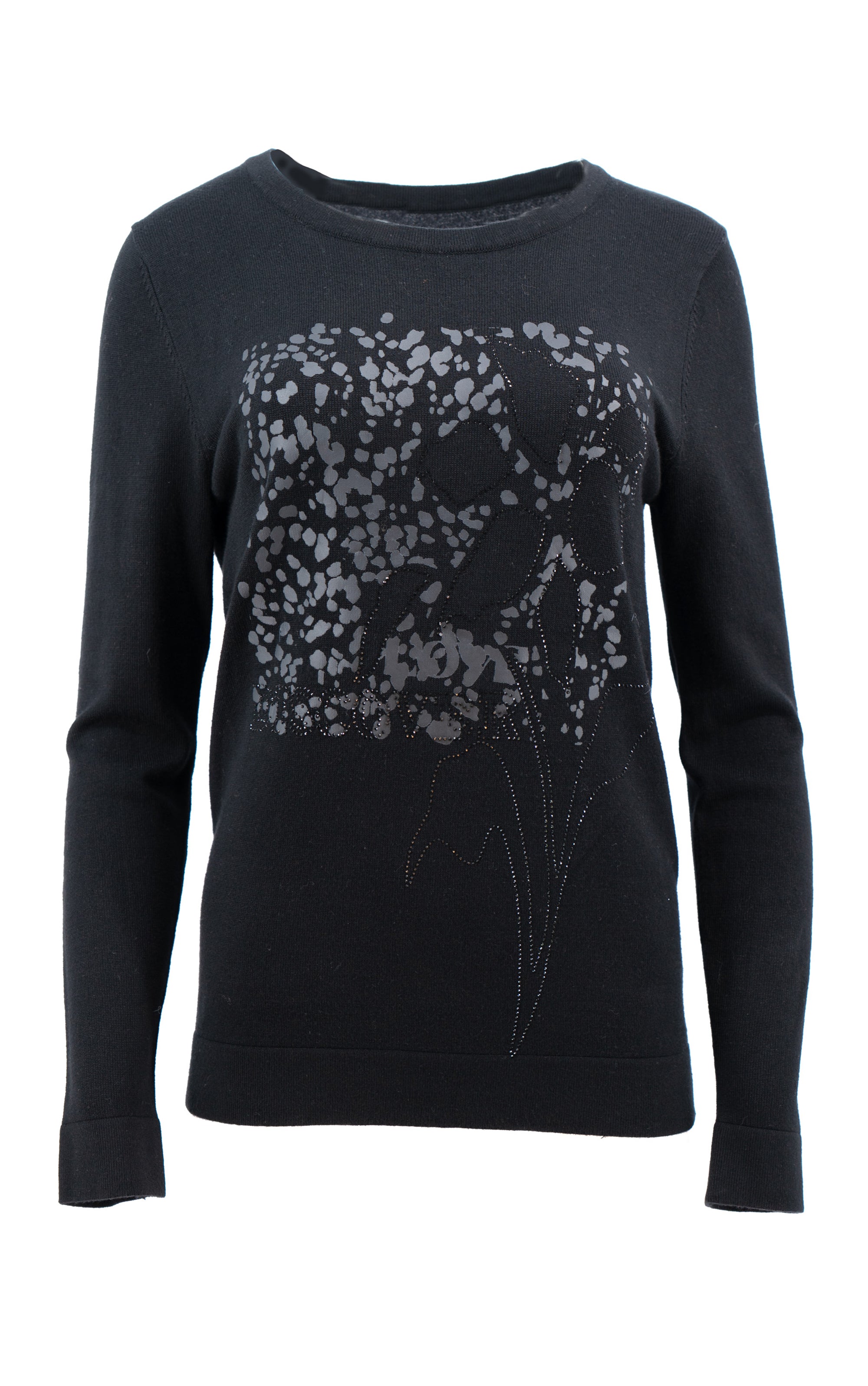 Strickpullover mit abstraktem Animal-Print und Strassblume