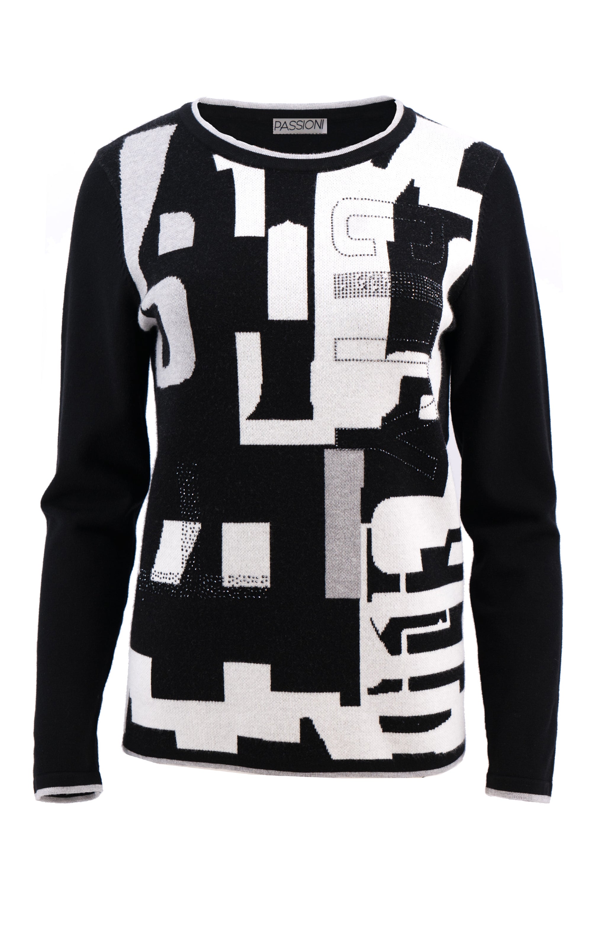 Pullover mit abstraktem Print und Strass
