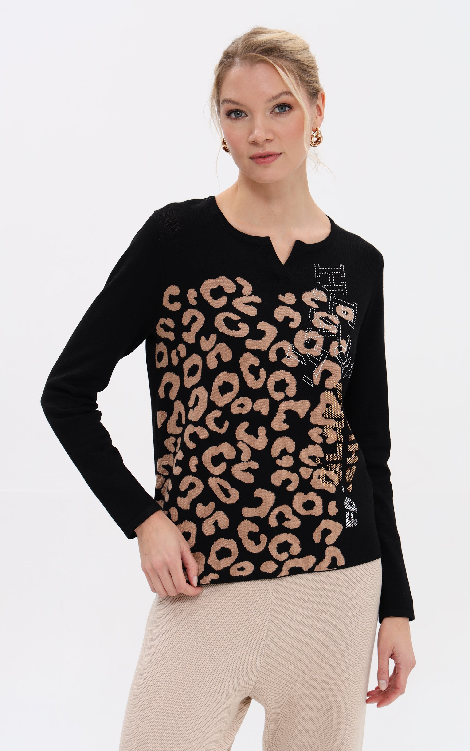 Pullover mit Leoprint und Logo