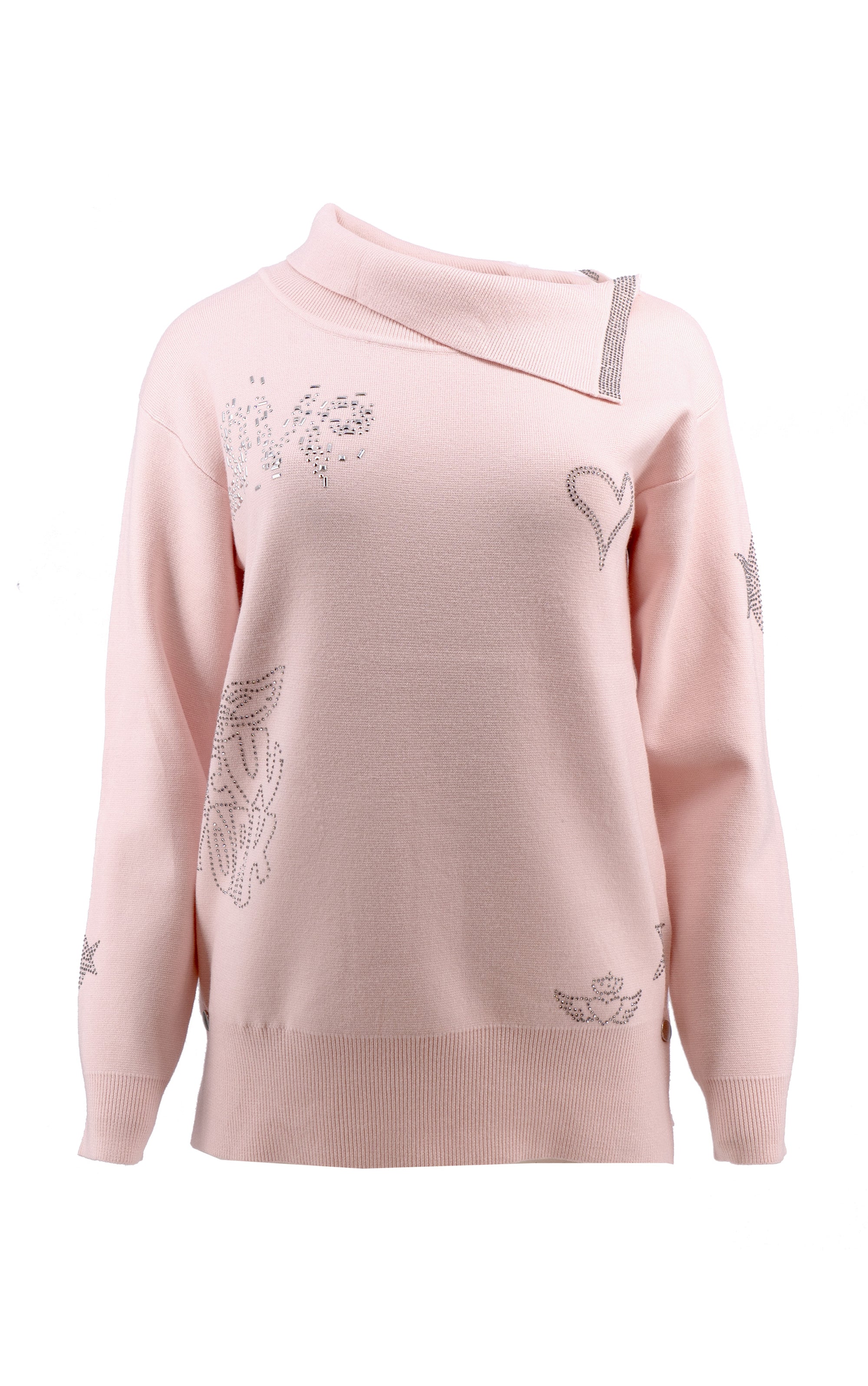 Pullover mit Umschlagkragen und Strassmotiven