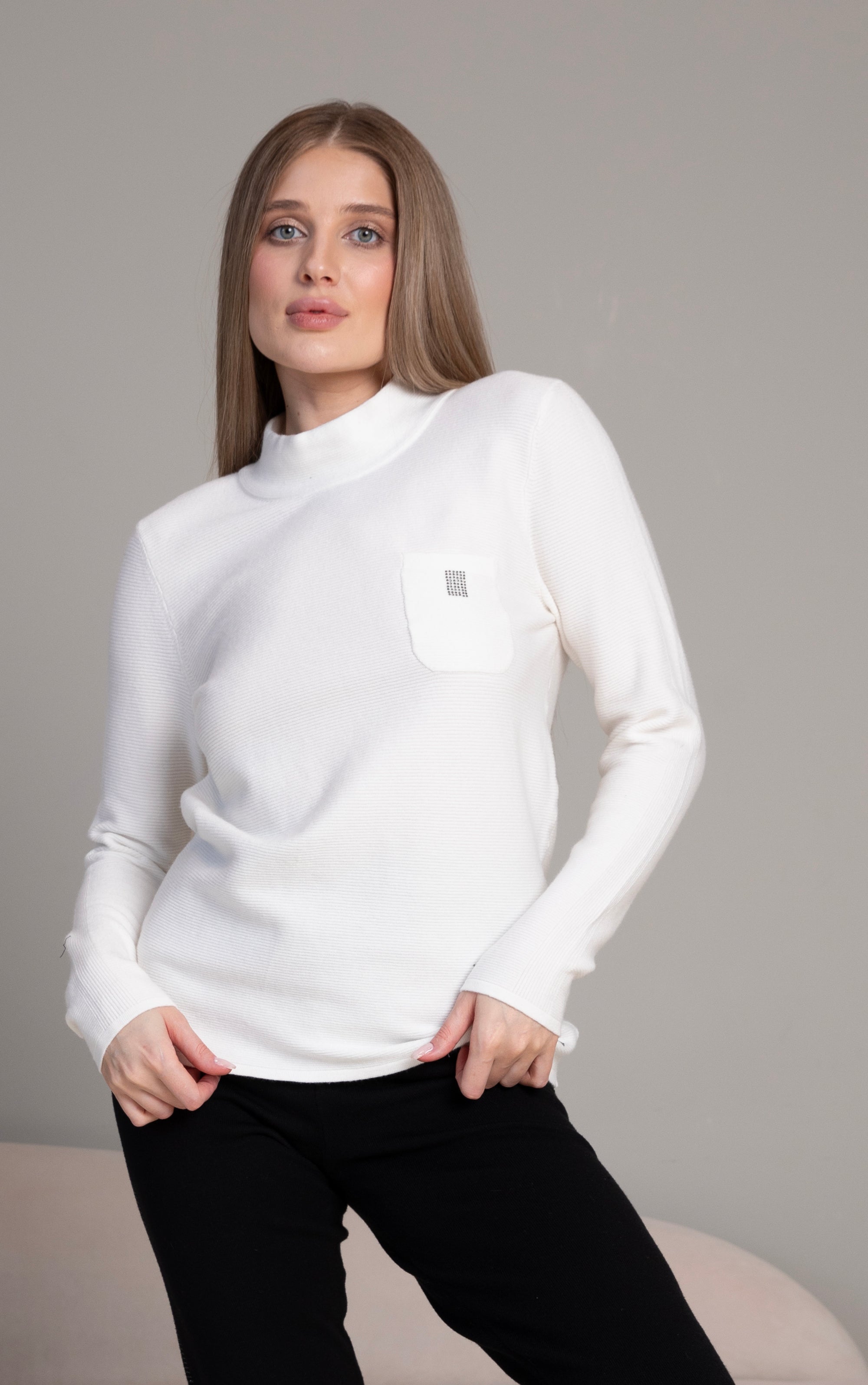 Strickpullover mit Stehkragen