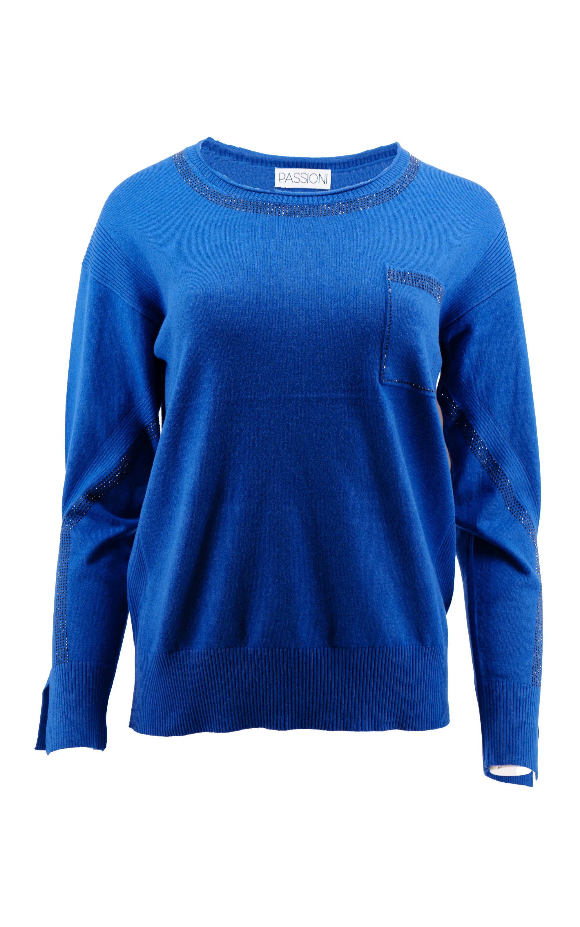 Strickpullover mit Vordertasche und Strassdetails