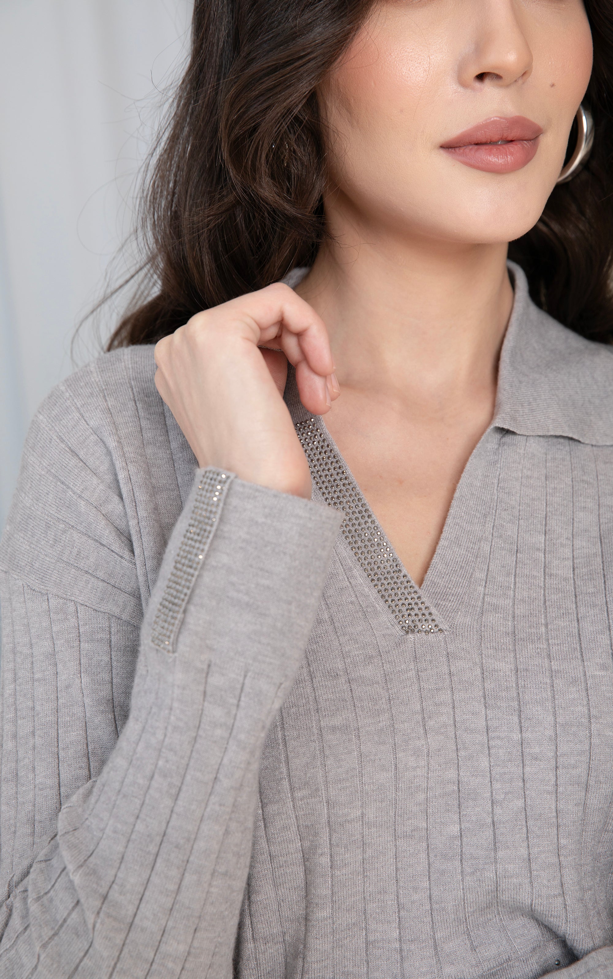 Rippstrick Pullover mit Vordertasche
