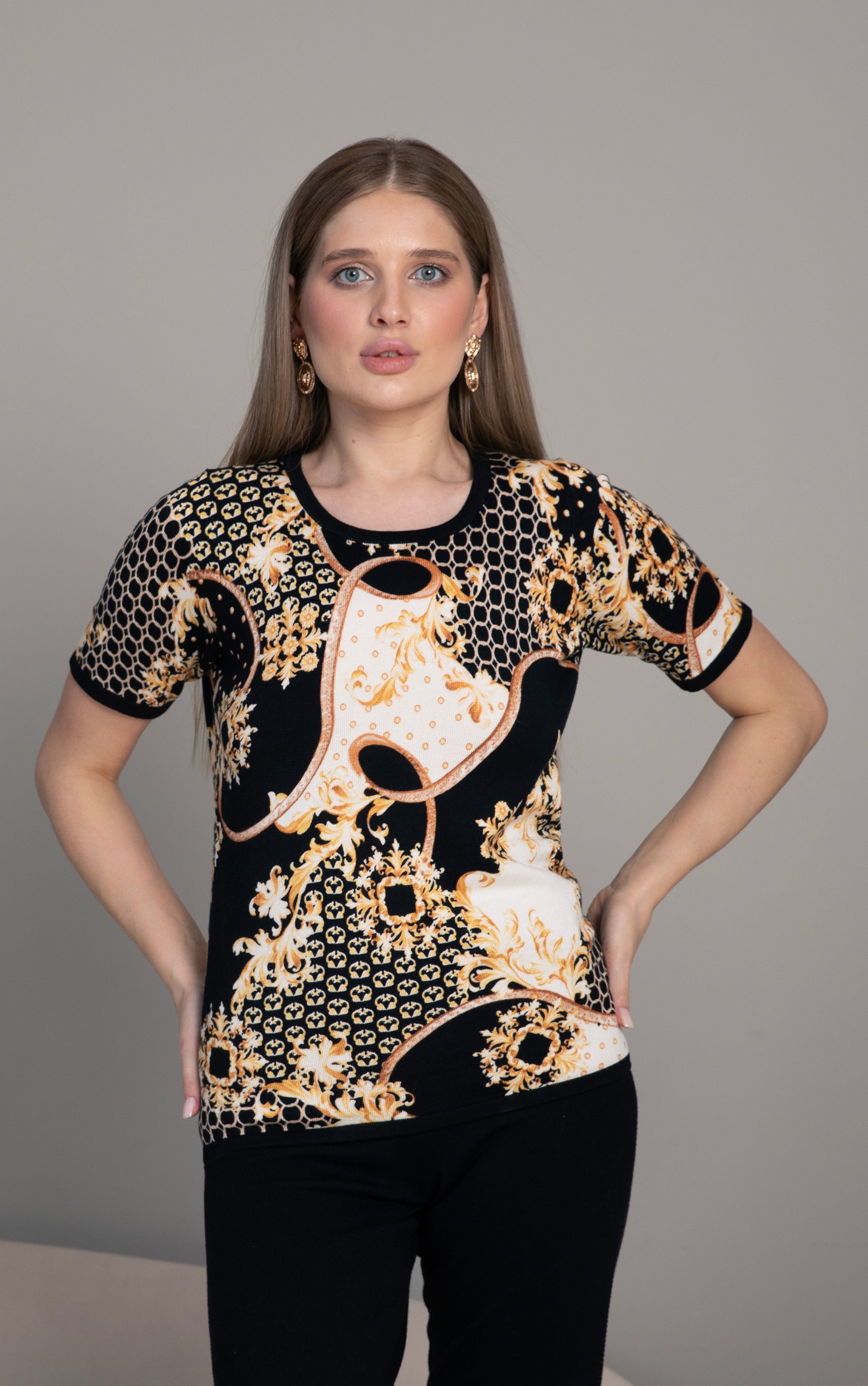 Twinset mit dekorativem Schal-Print