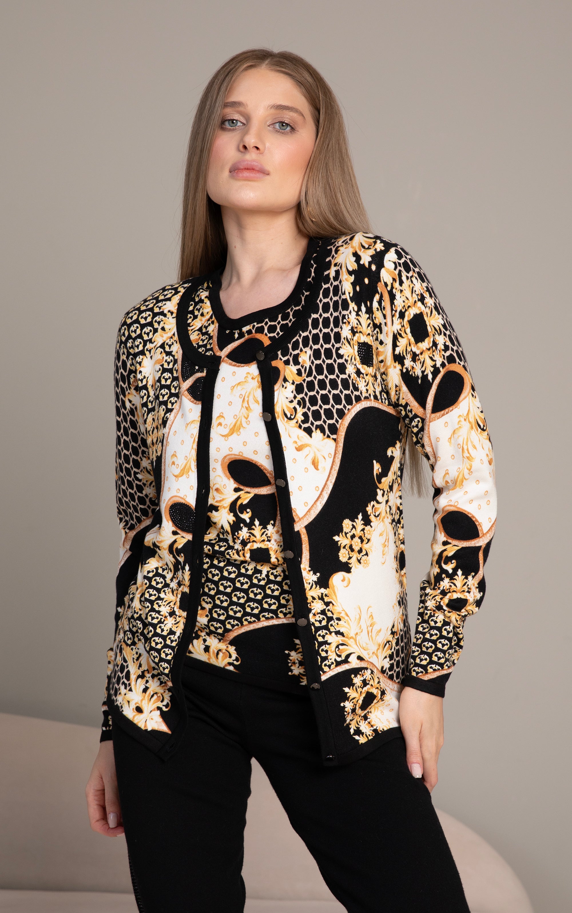 Twinset mit dekorativem Schal-Print