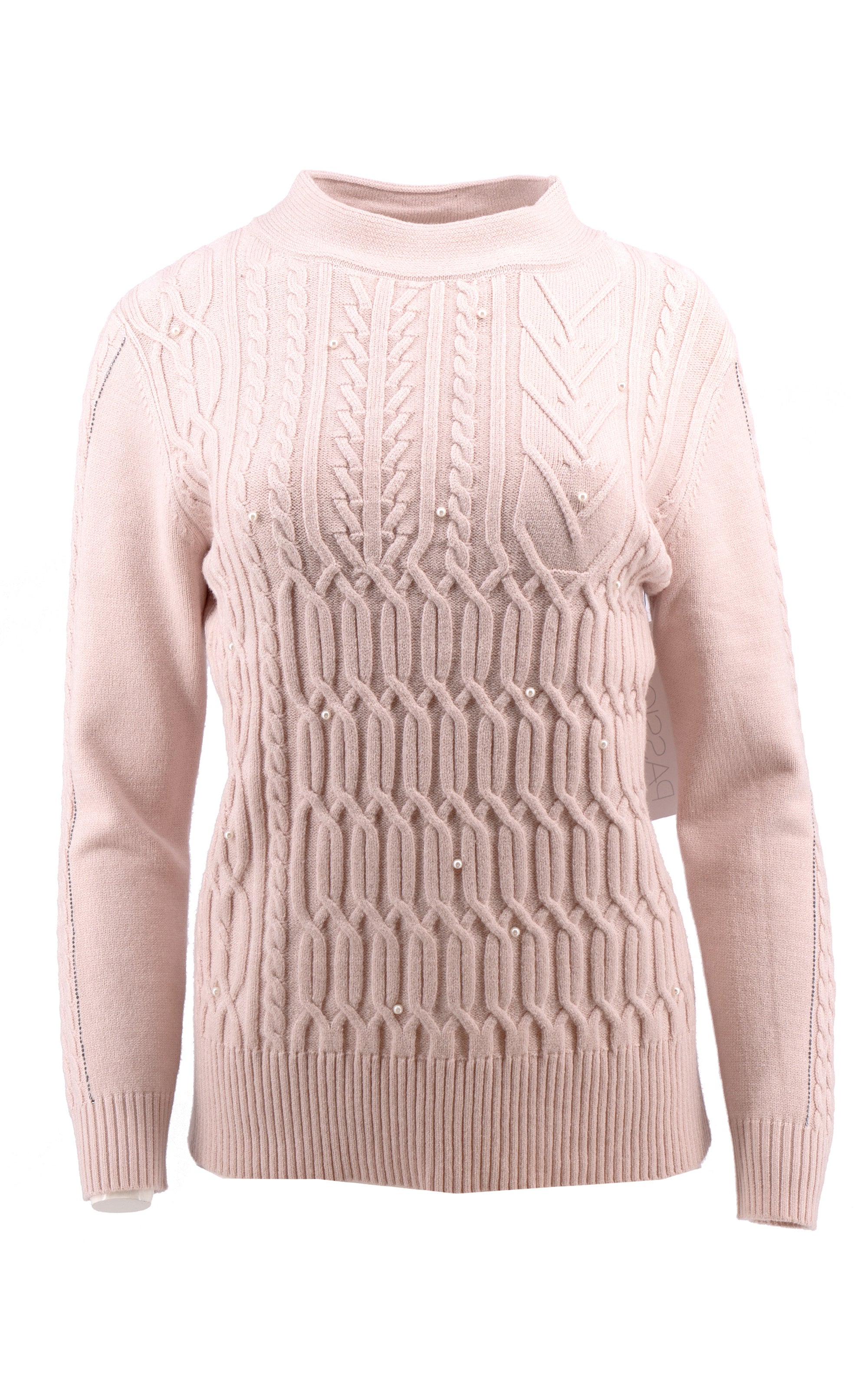 Strickpullover mit Zopfmuster und Perlendetails