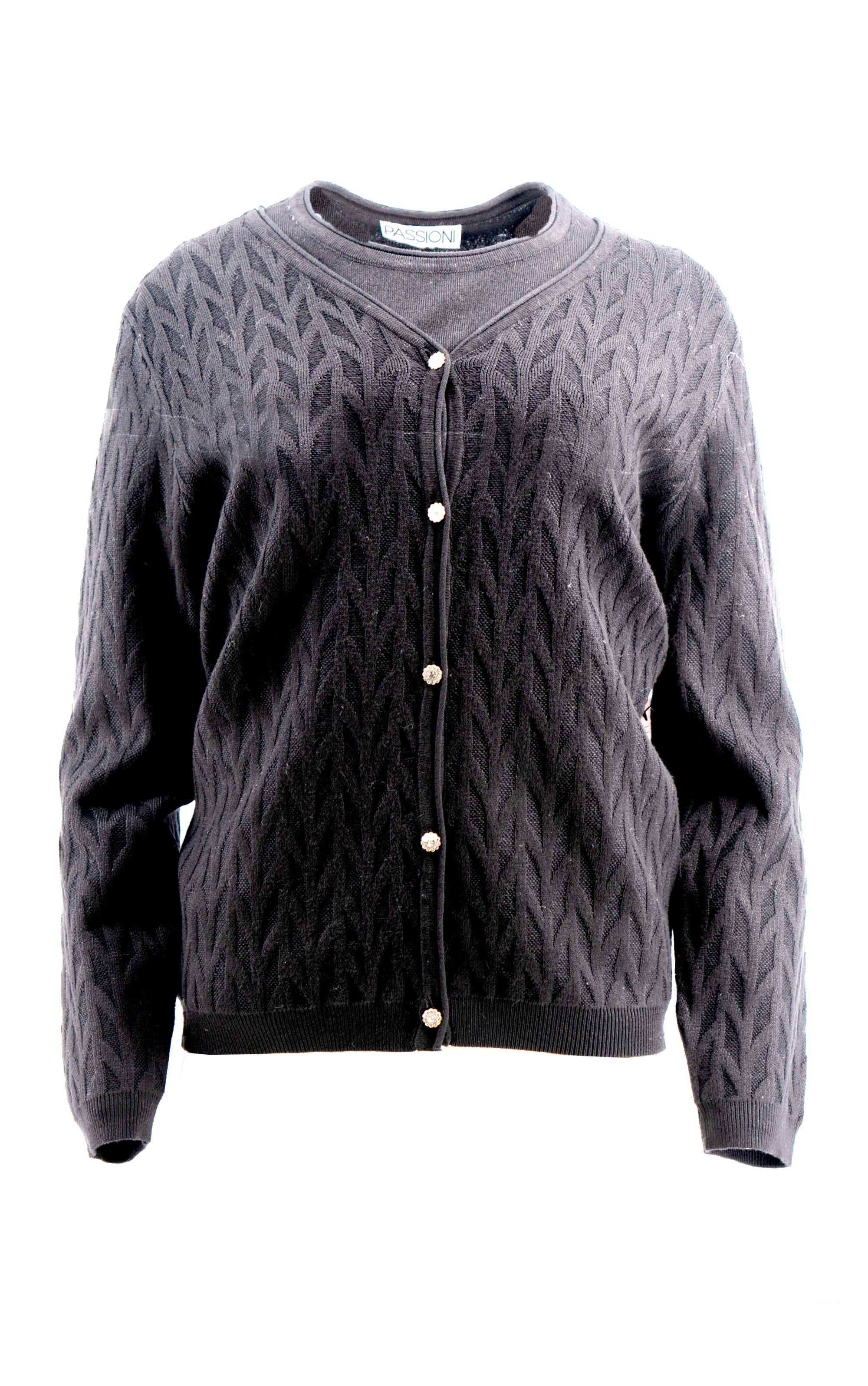 Twinset in Schwarz mit Zopfmuster