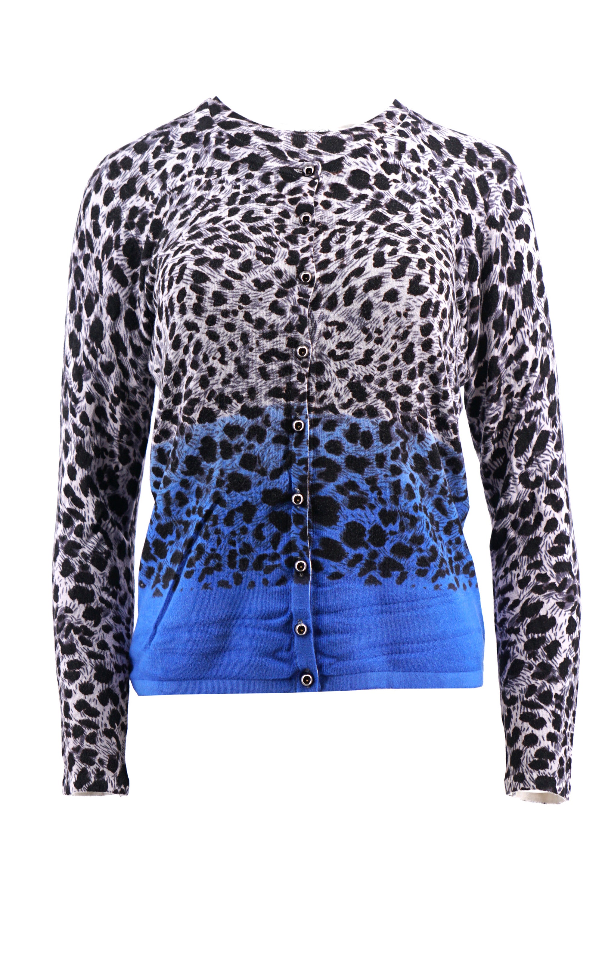 Twinset mit kleinem abstraktem Tiermuster und blauem Saum