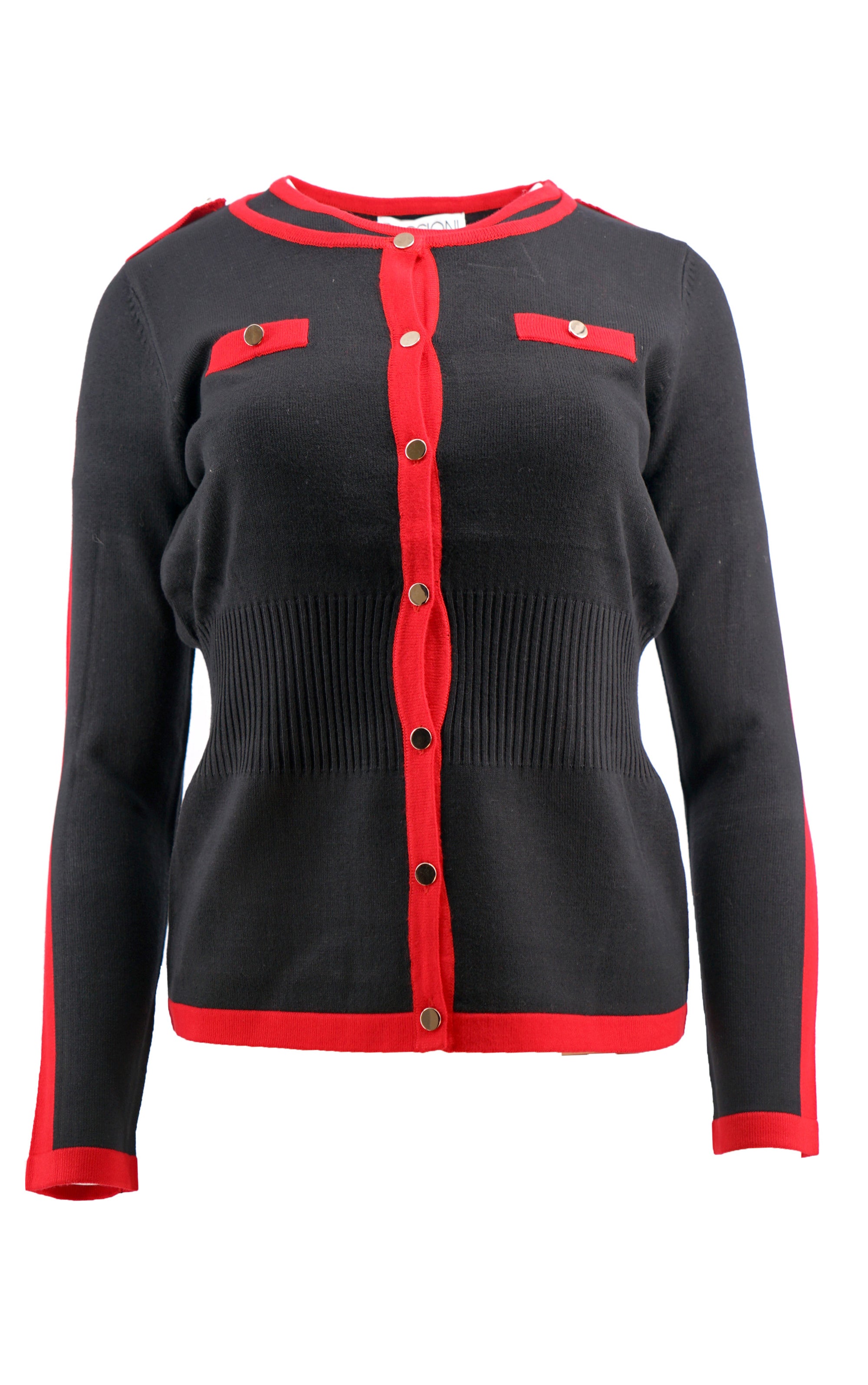 Twinset in Schwarz mit roten Kanten und Taschendetails