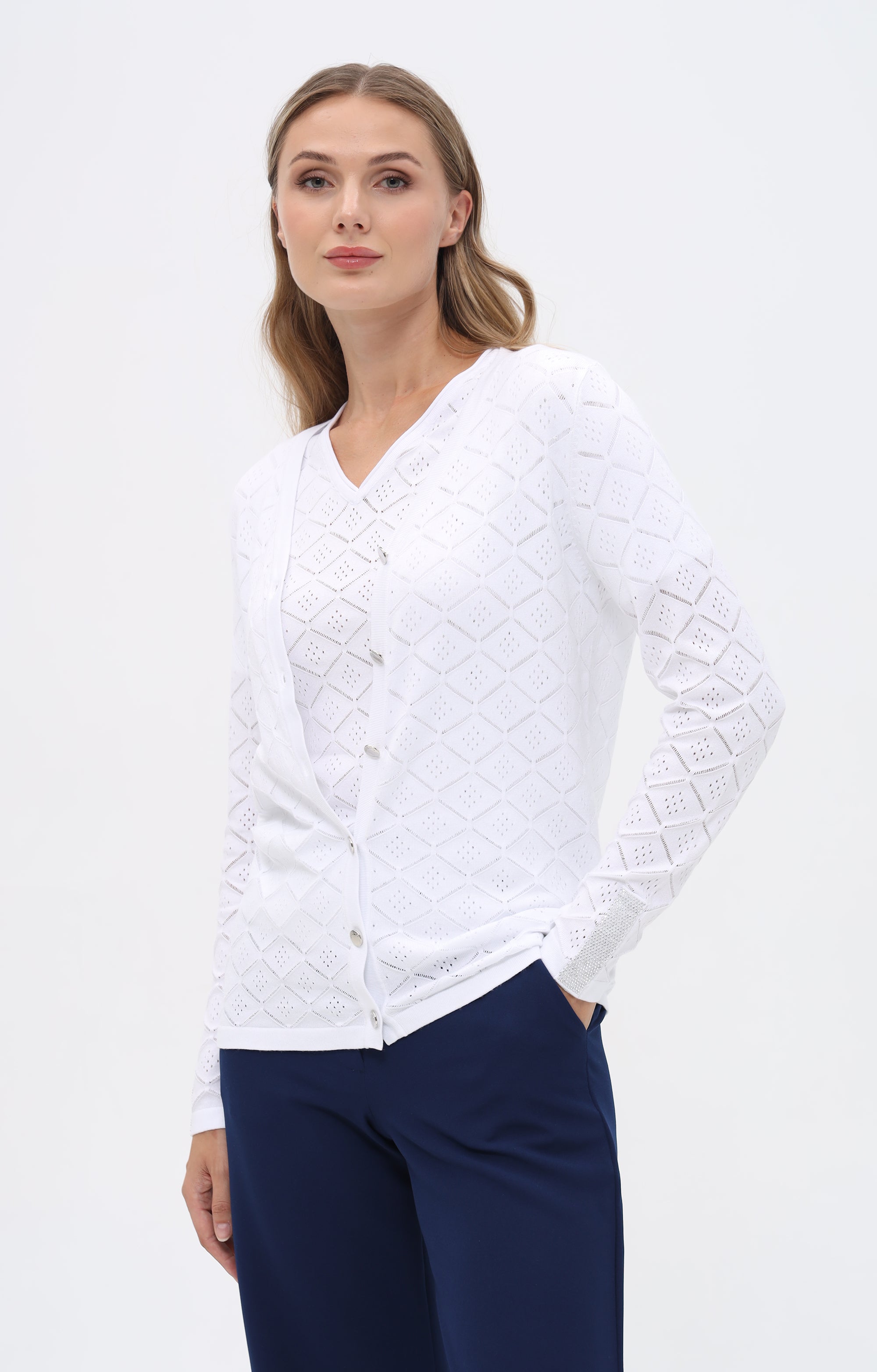 Twinset mit strukturiertem Rautenmuster