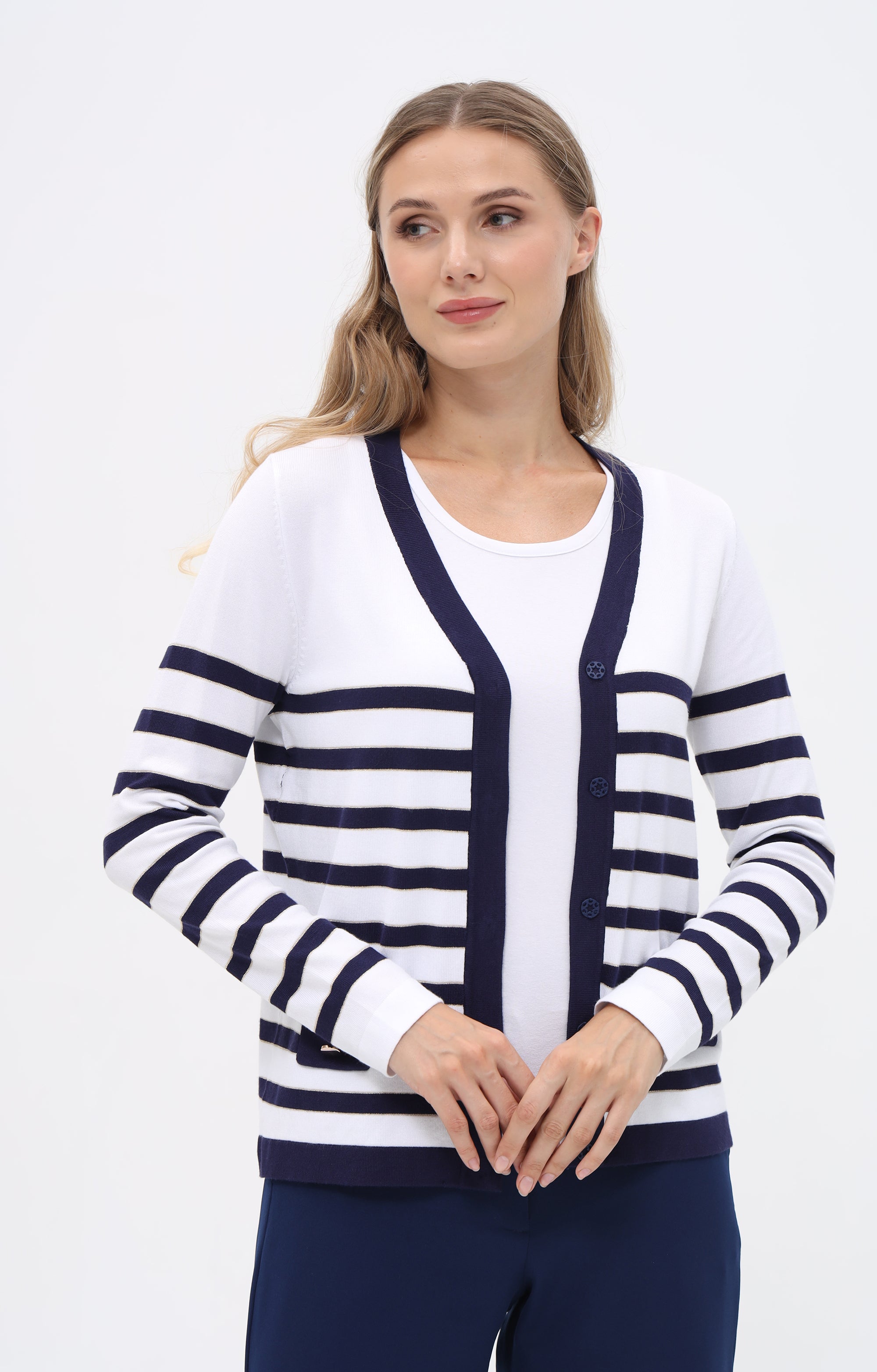 Strickjacke mit Ringel-Muster und Fronttaschen
