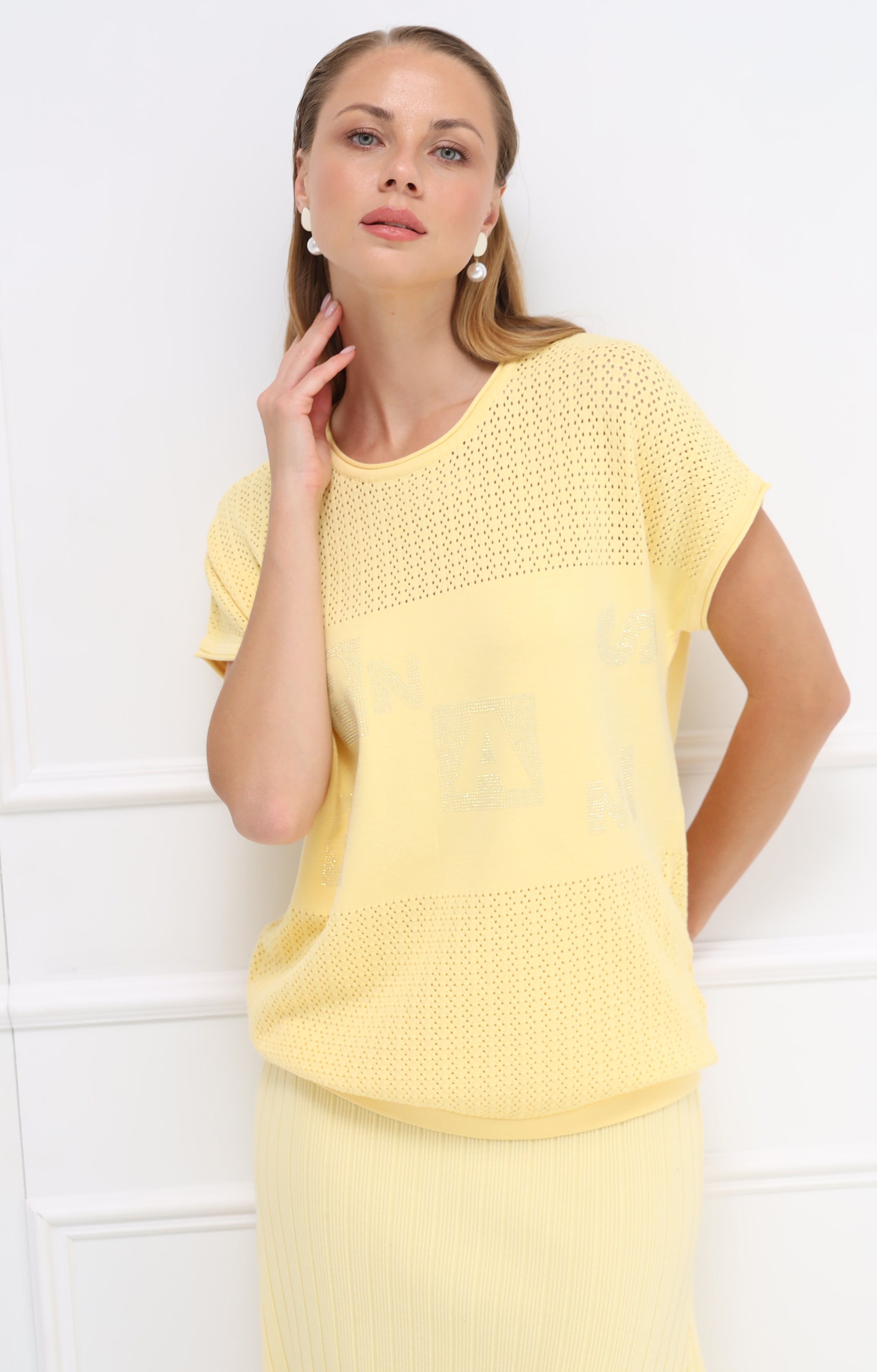 T-Shirt aus Strick mit Strassdetails