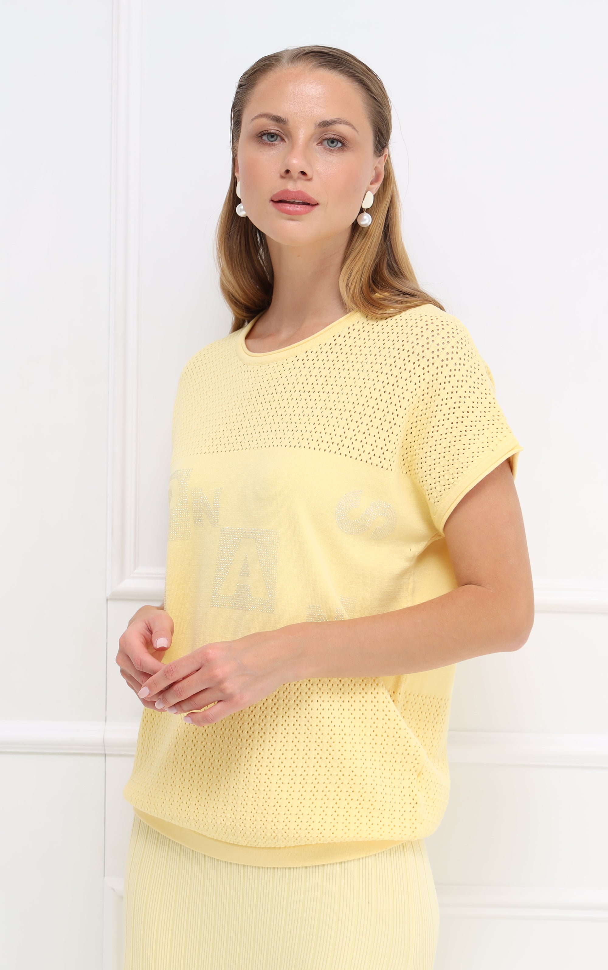 T-Shirt aus Strick mit Strassdetails