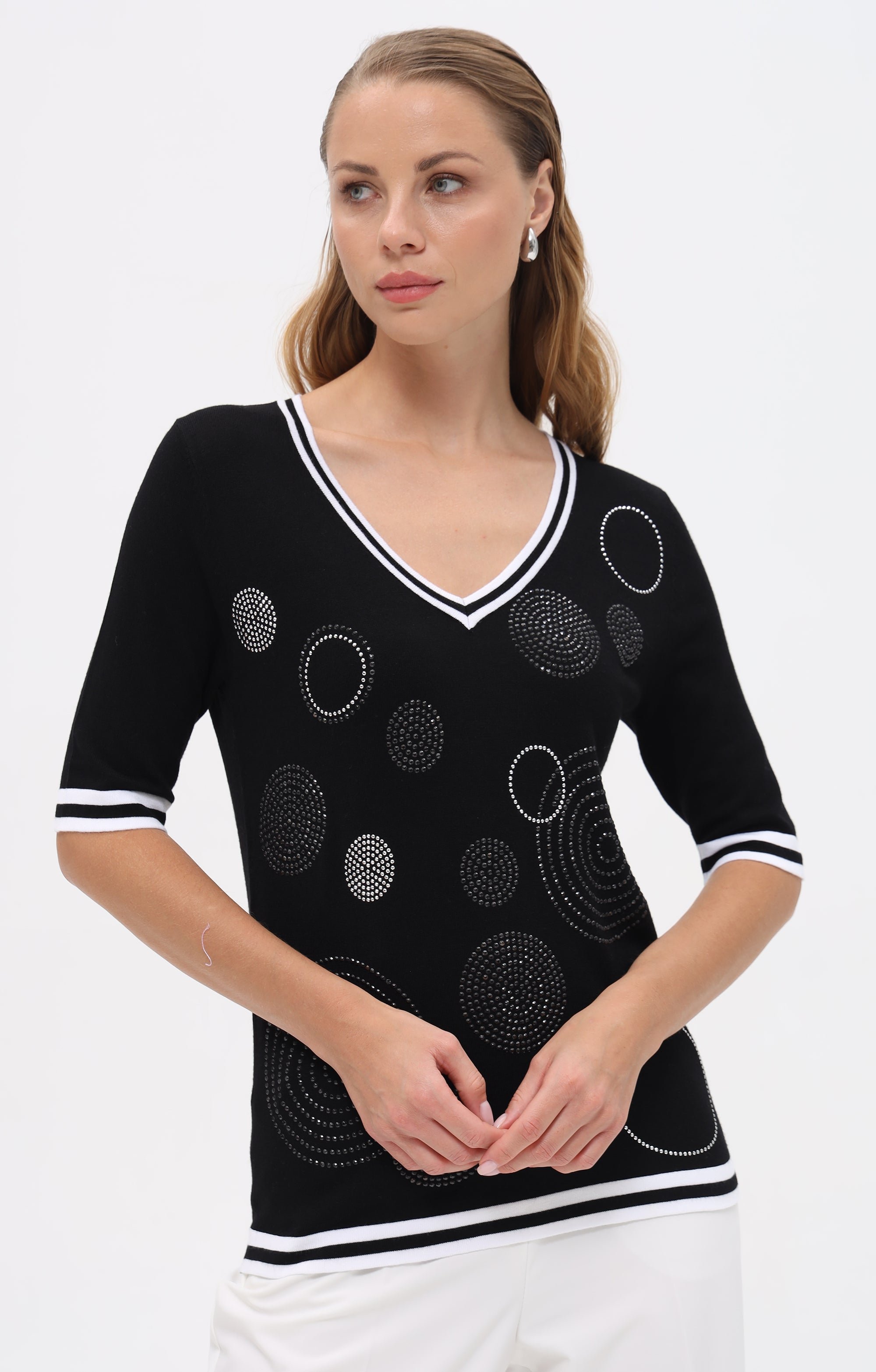 Kurzarmpullover mit Kreismuster aus Strass