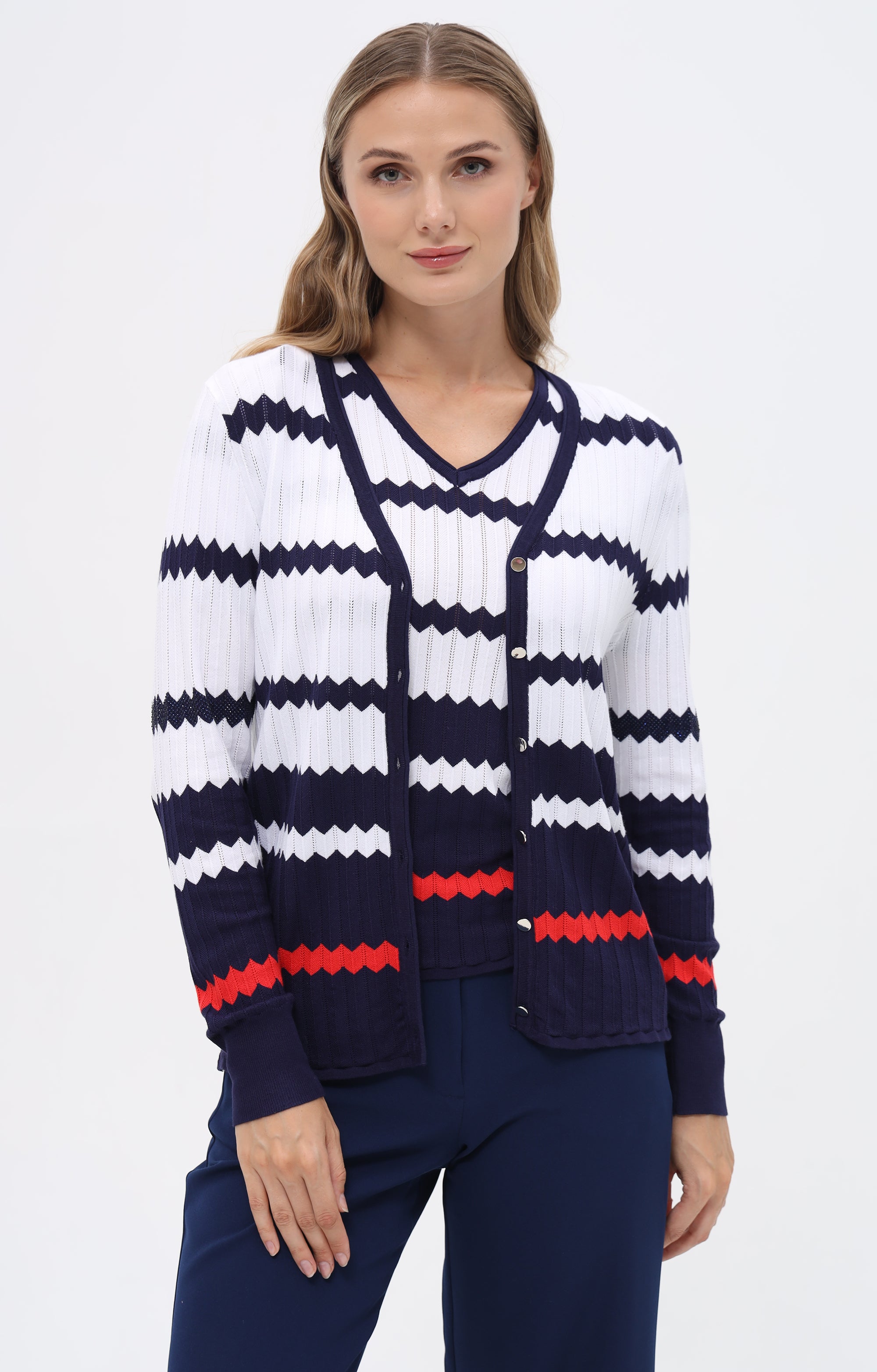 Twinset mit Zick-Zack-Streifen-Design