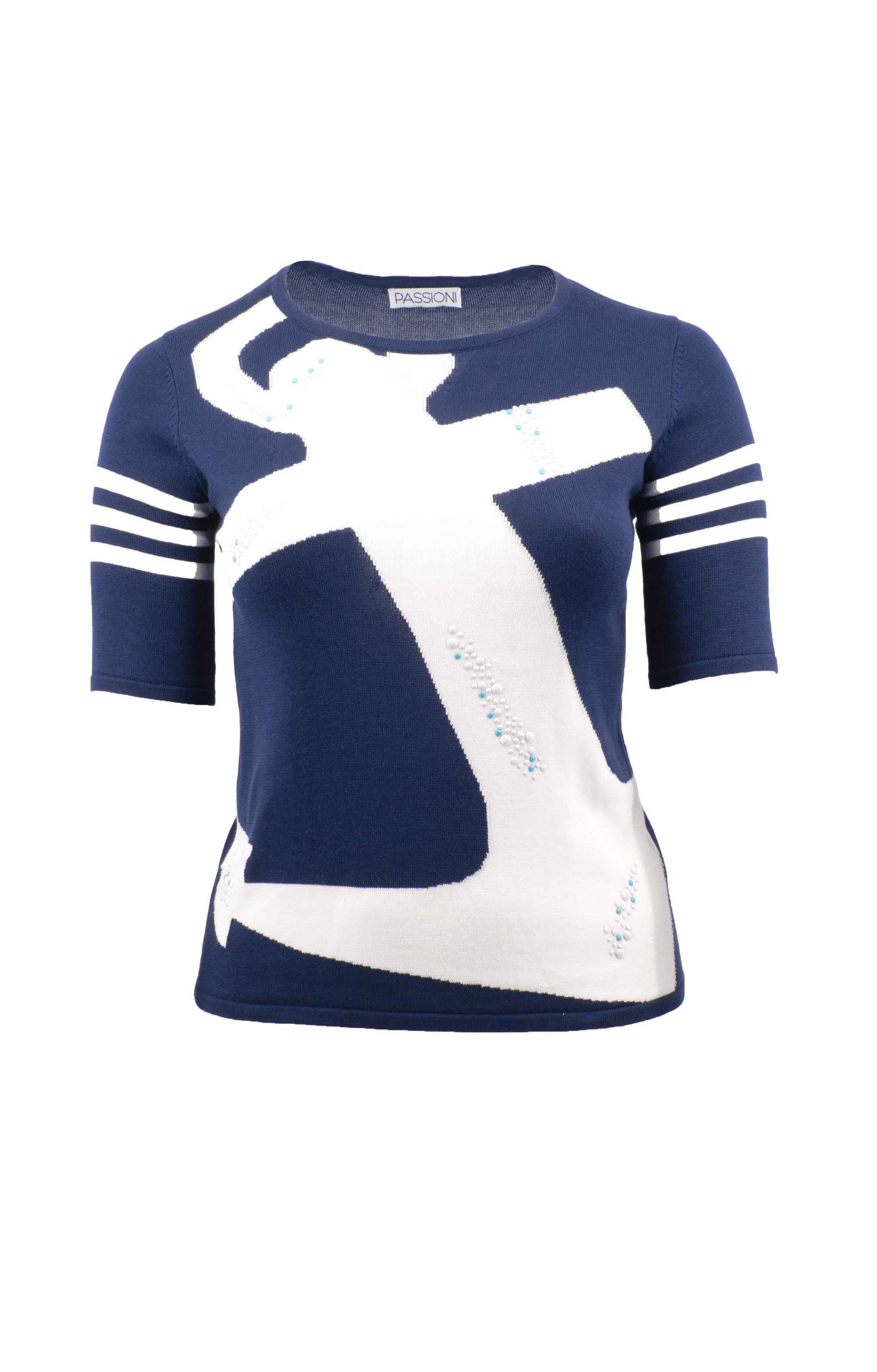 T-Shirt mit Ankermotiv und Perlendetails