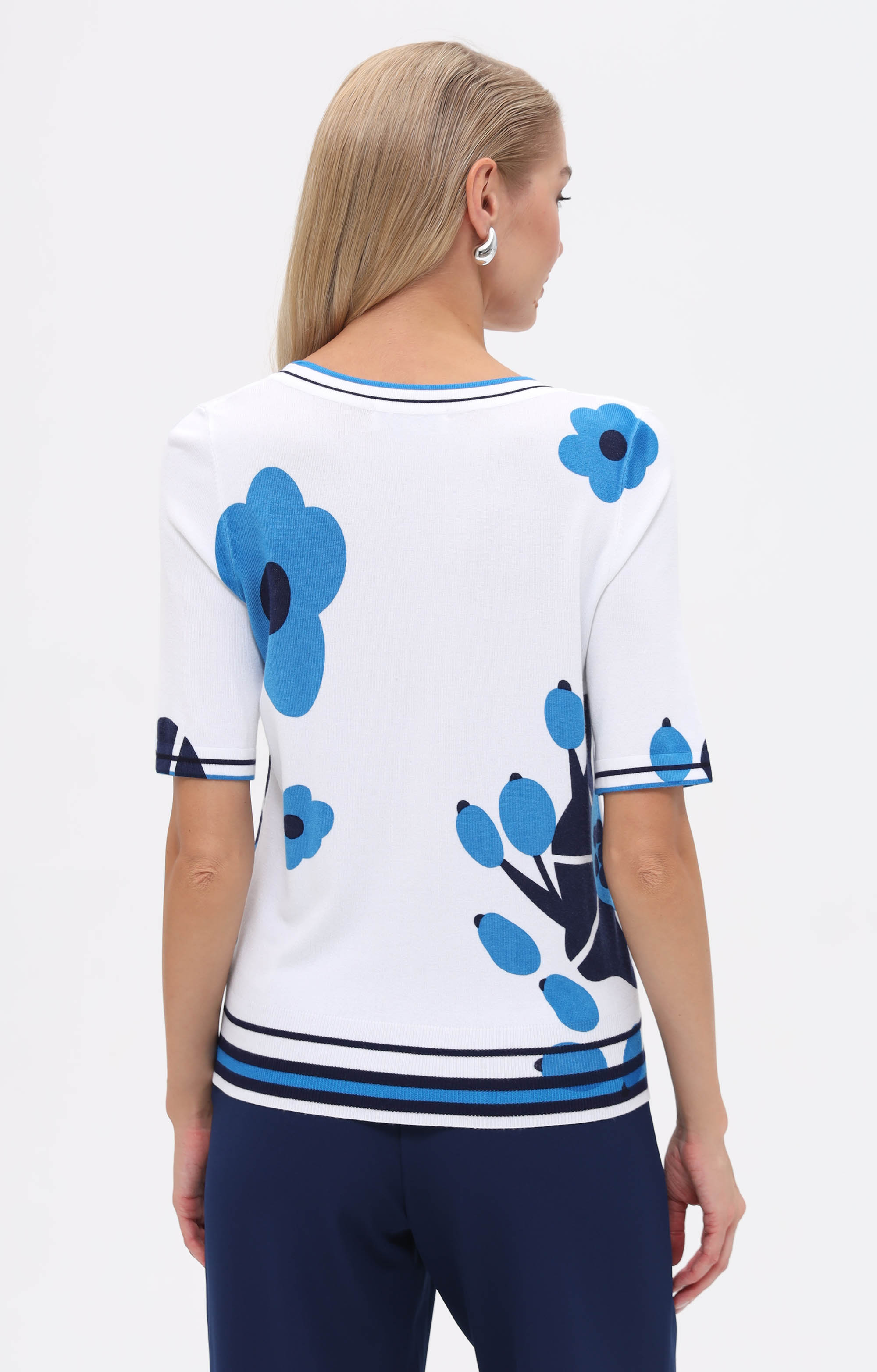T-Shirt mit Blumenprint und Streifendetails