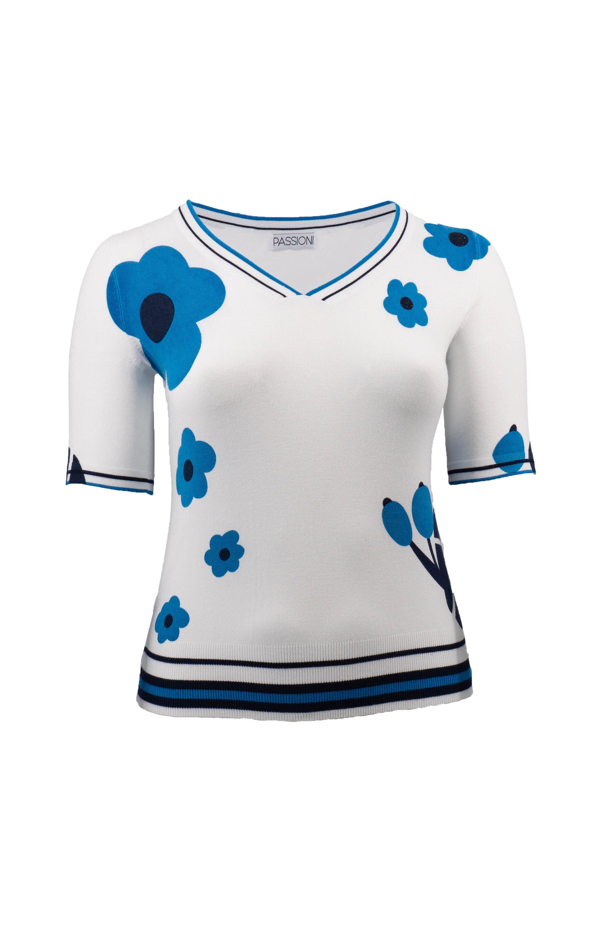 T-Shirt mit Blumenprint und Streifendetails