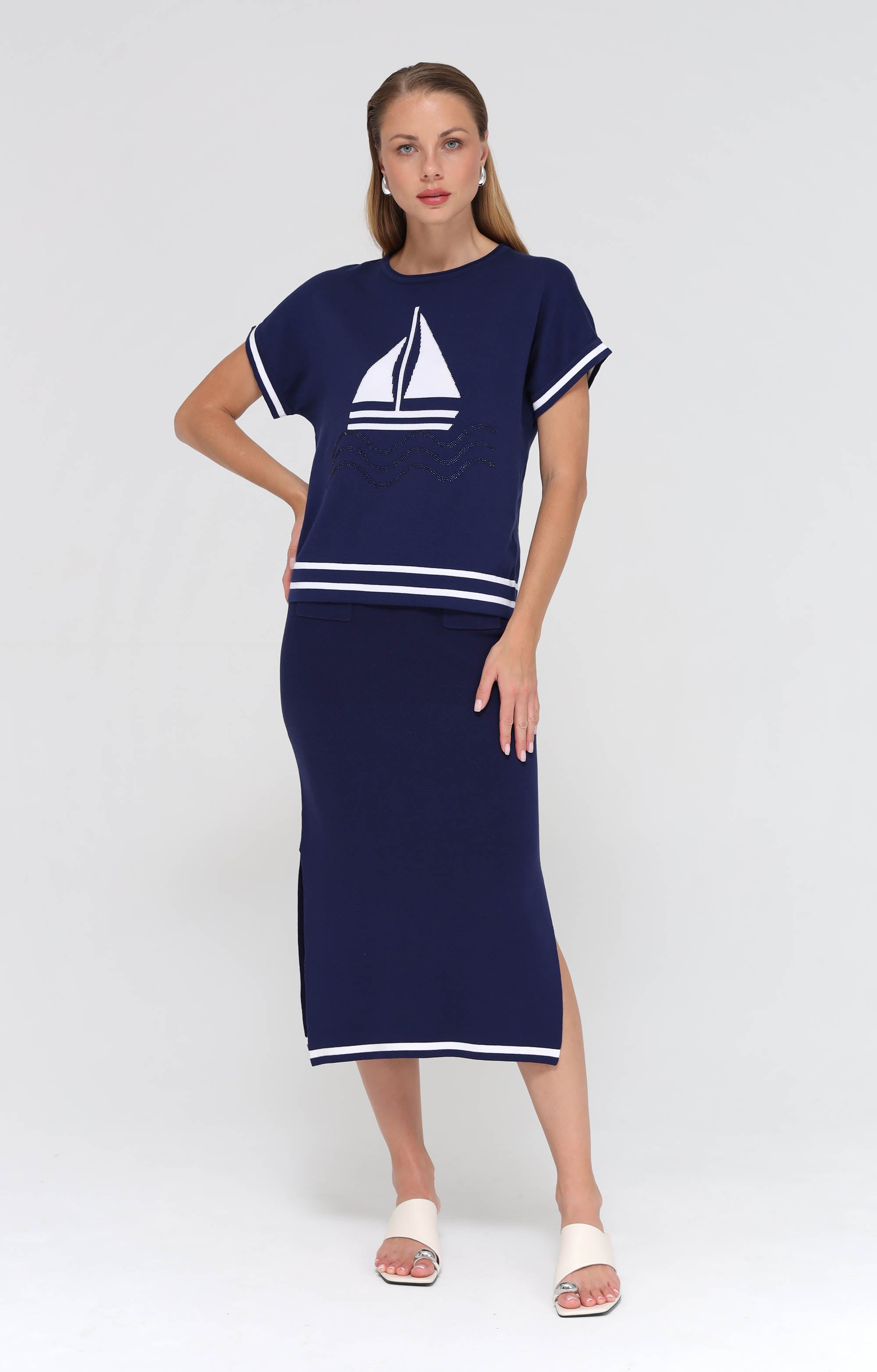 T-Shirt mit Segelboot-Motiv