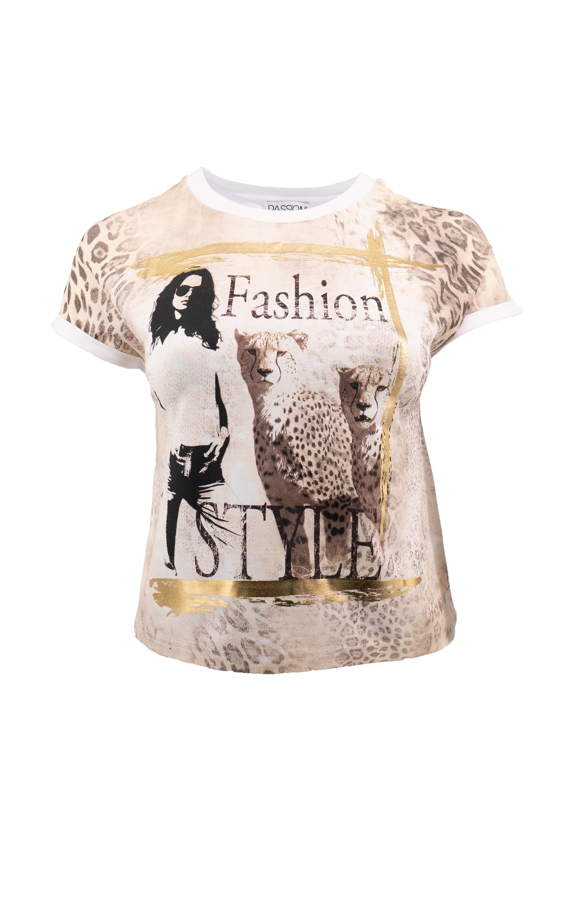 T-Shirt mit grafischem Print und metallischen Details