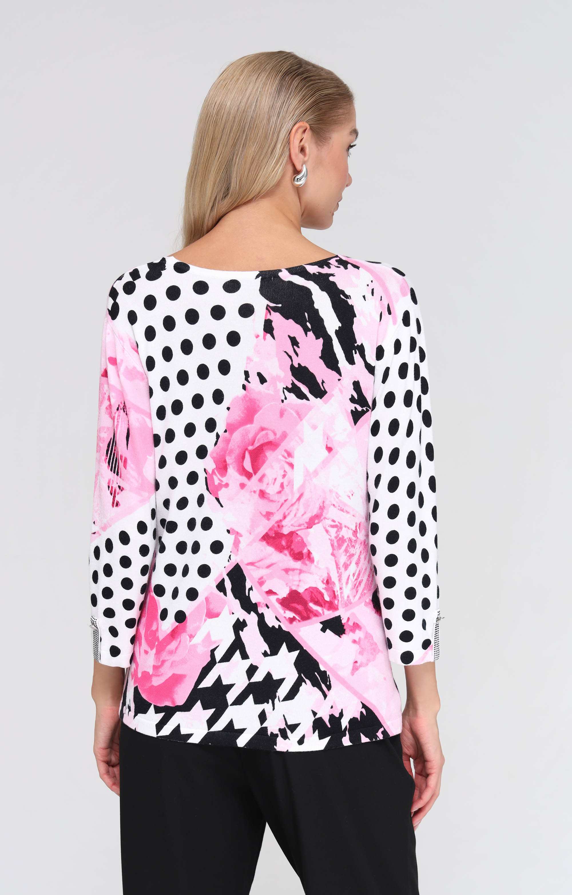 Pullover mit floralem Punkte-Print und Strassdetails