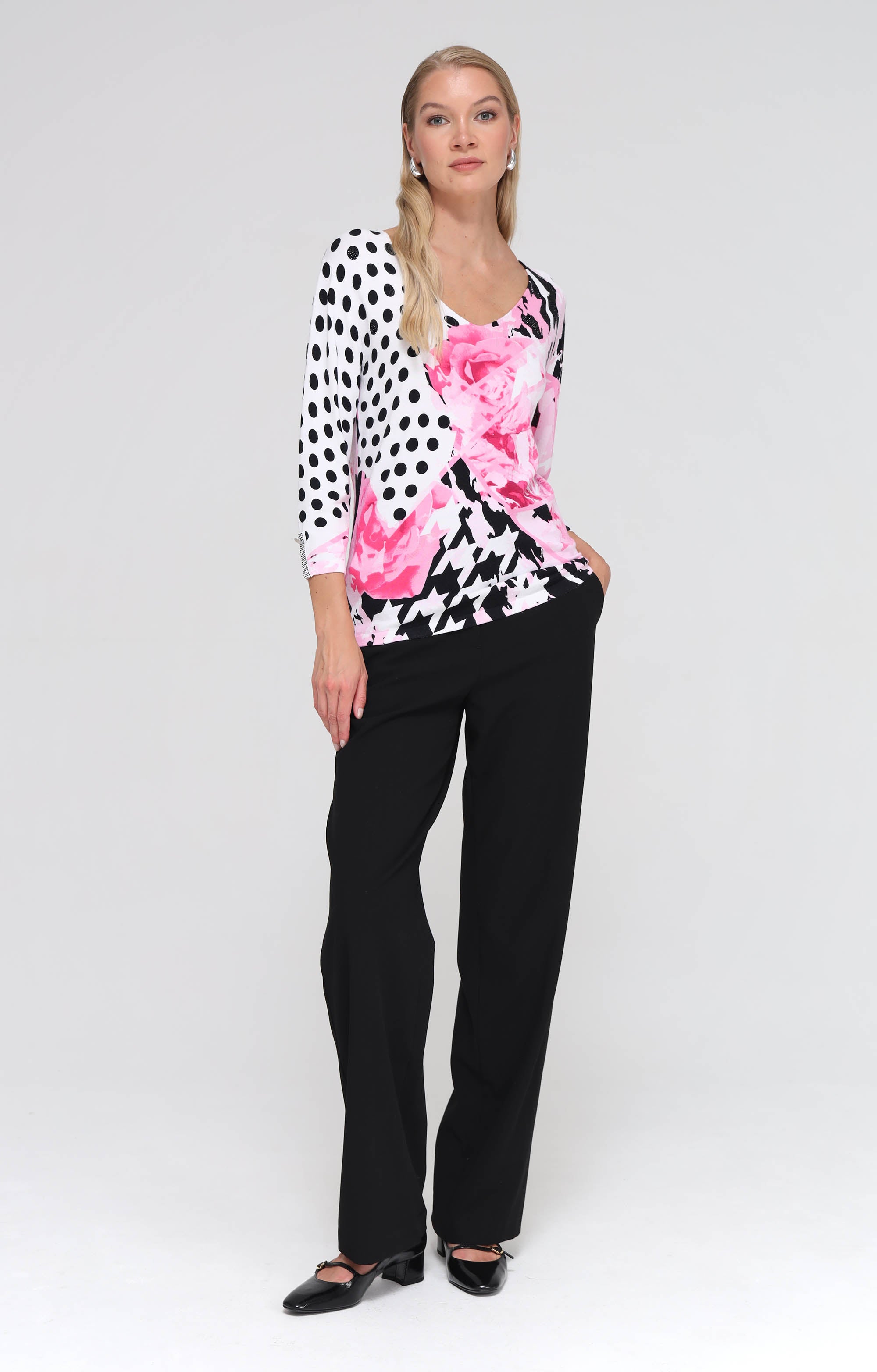 Pullover mit floralem Punkte-Print und Strassdetails