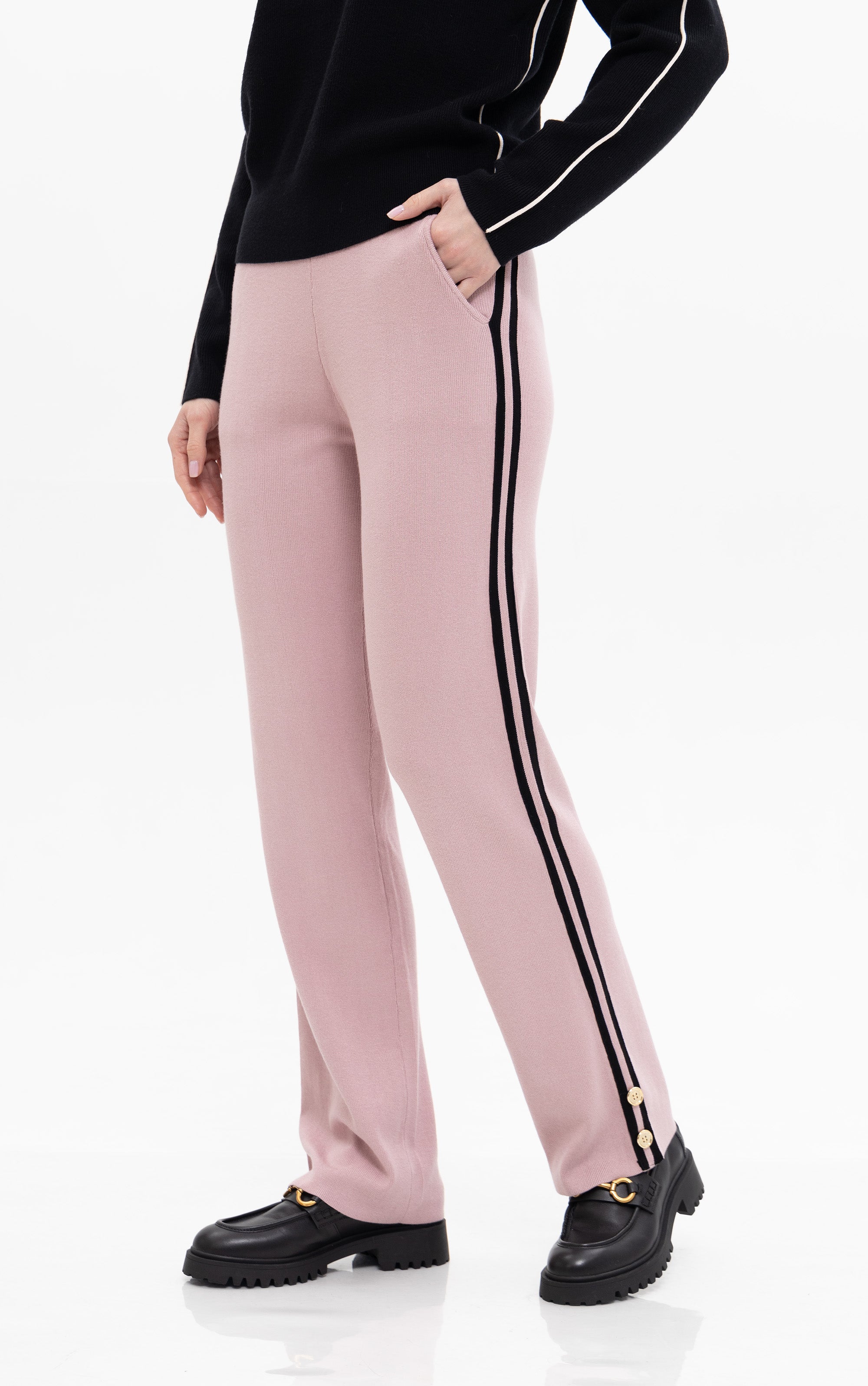 Straight Fit Strickhose mit Kontraststreifen