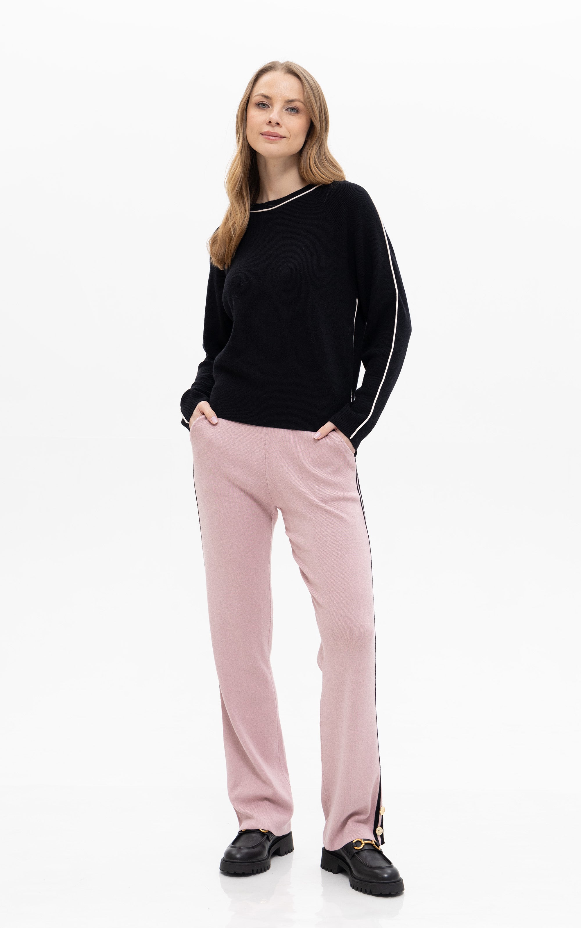 Straight Fit Strickhose mit Kontraststreifen