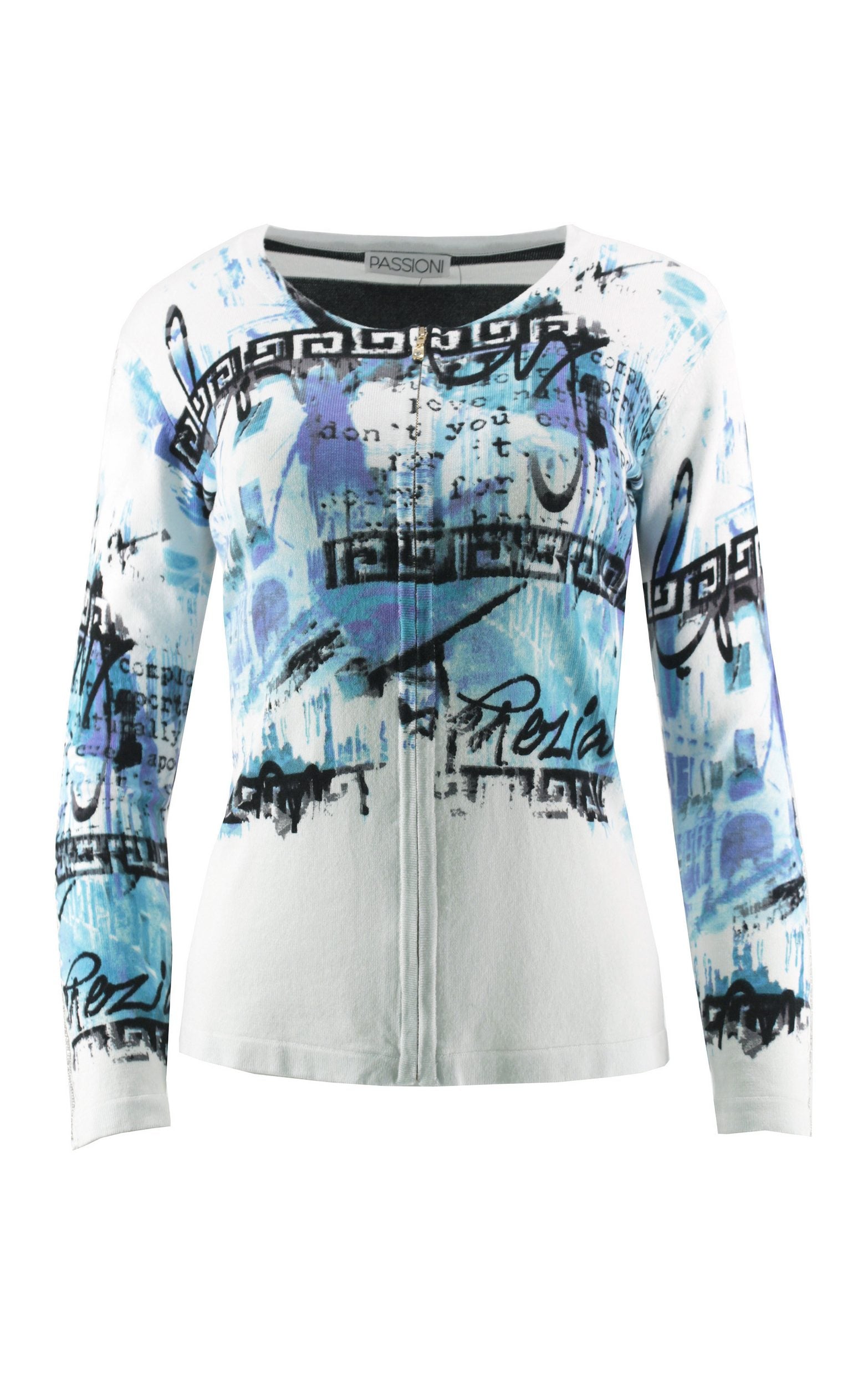 Strickjacke mit künstlerischem Print und Reißverschluss