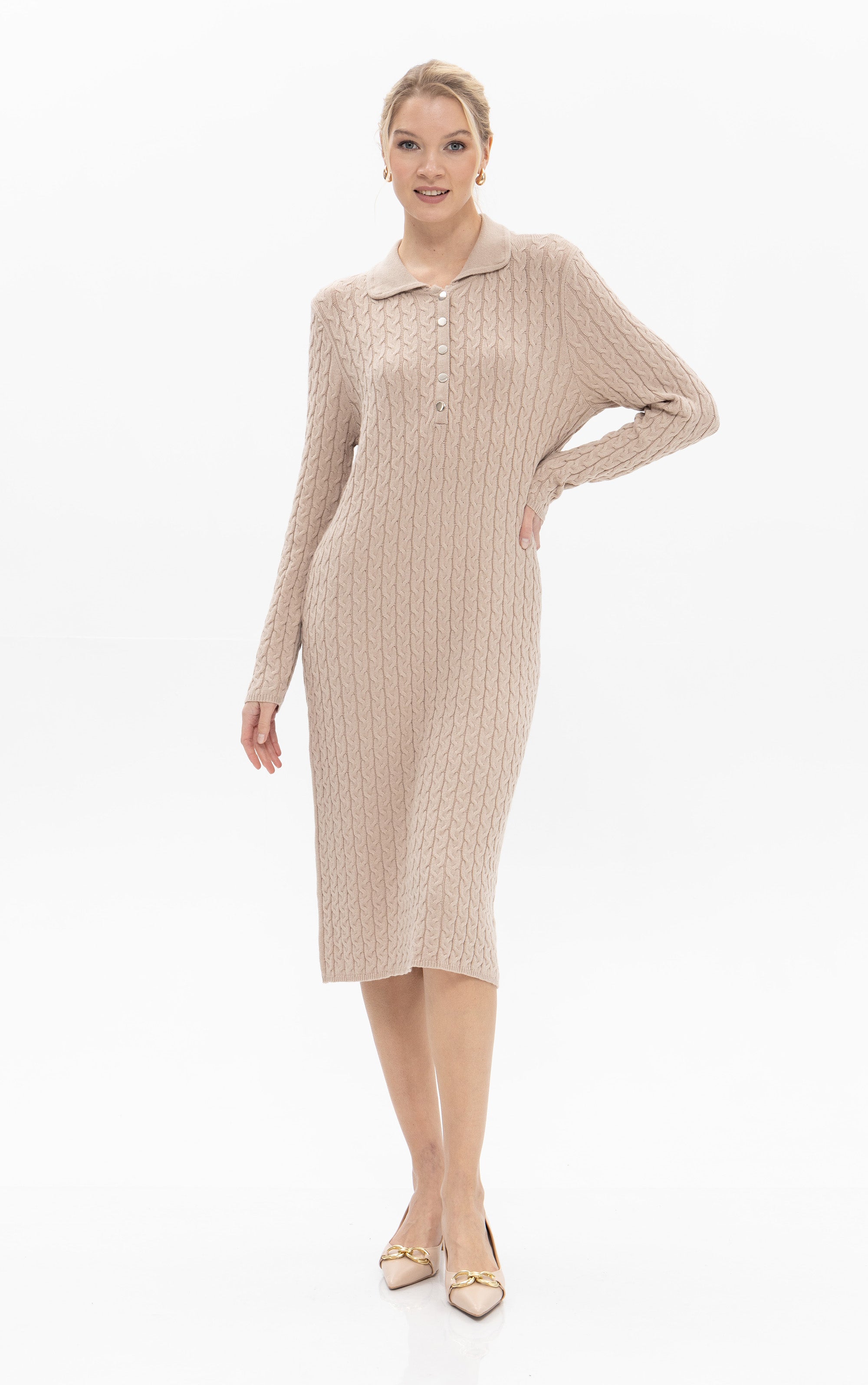 Midikleid mit Zopfstrickmuster