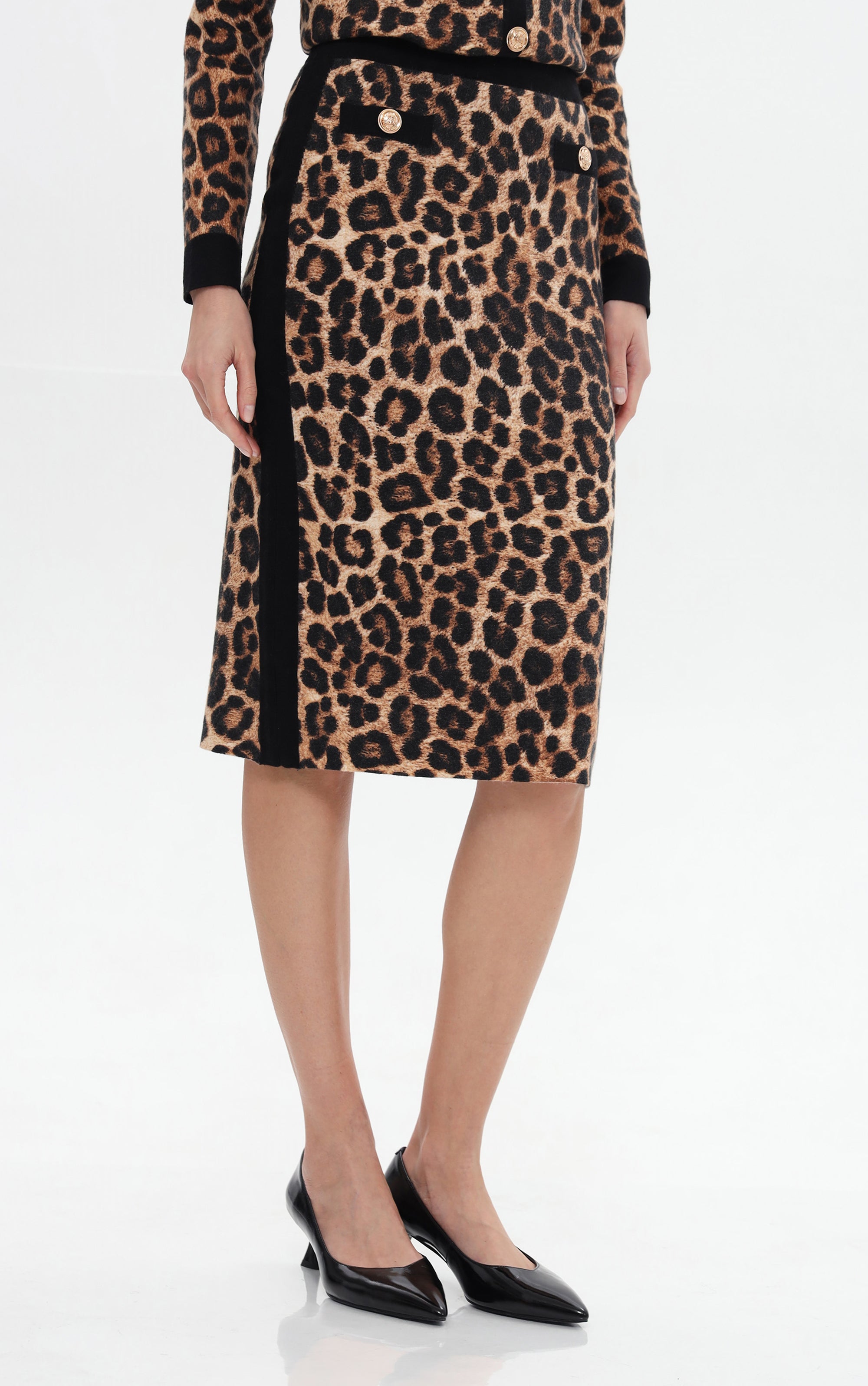Midi-Strickrock mit Animalprint