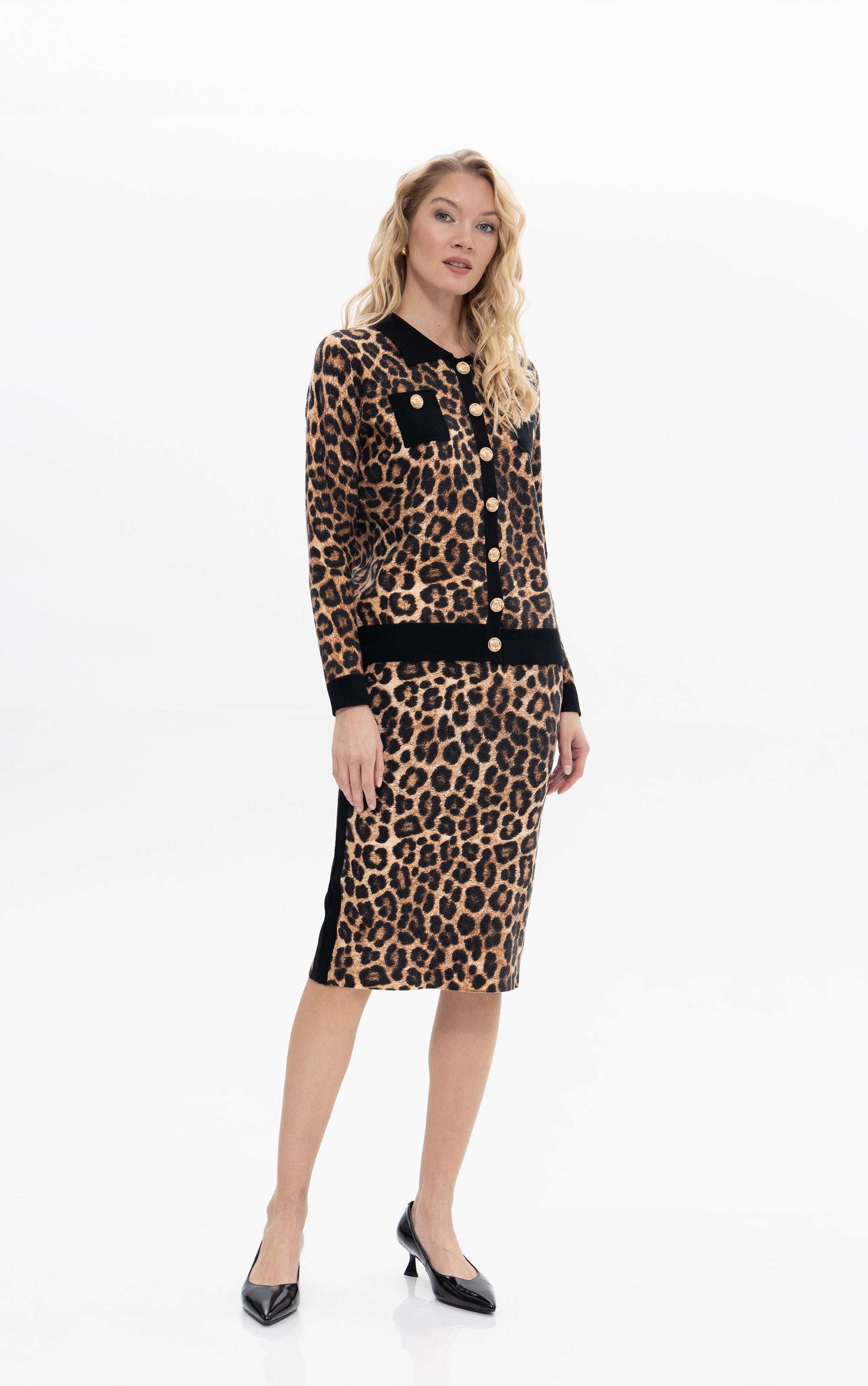 Midi-Strickrock mit Animalprint