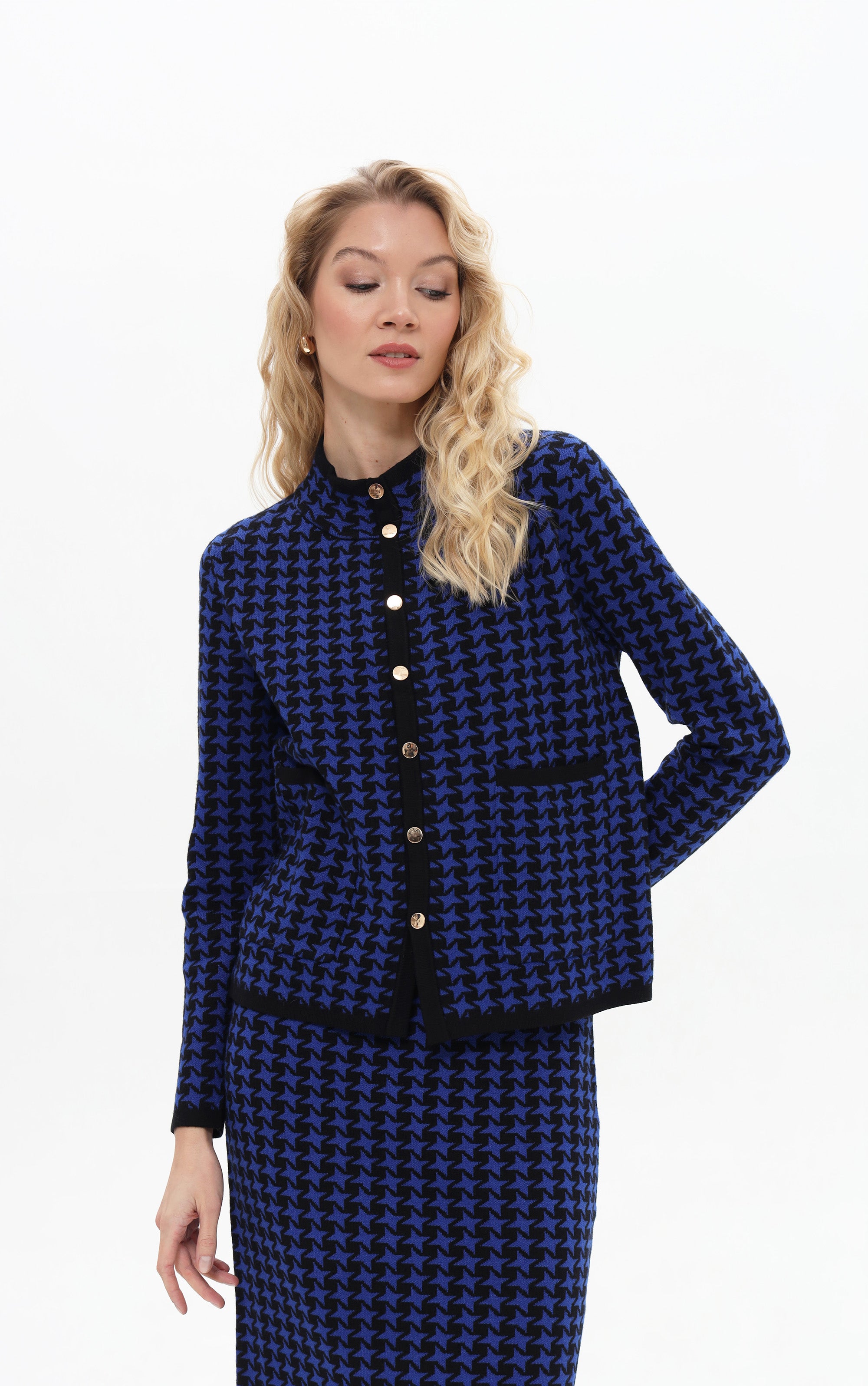 Cardigan mit Hahnentrittmuster