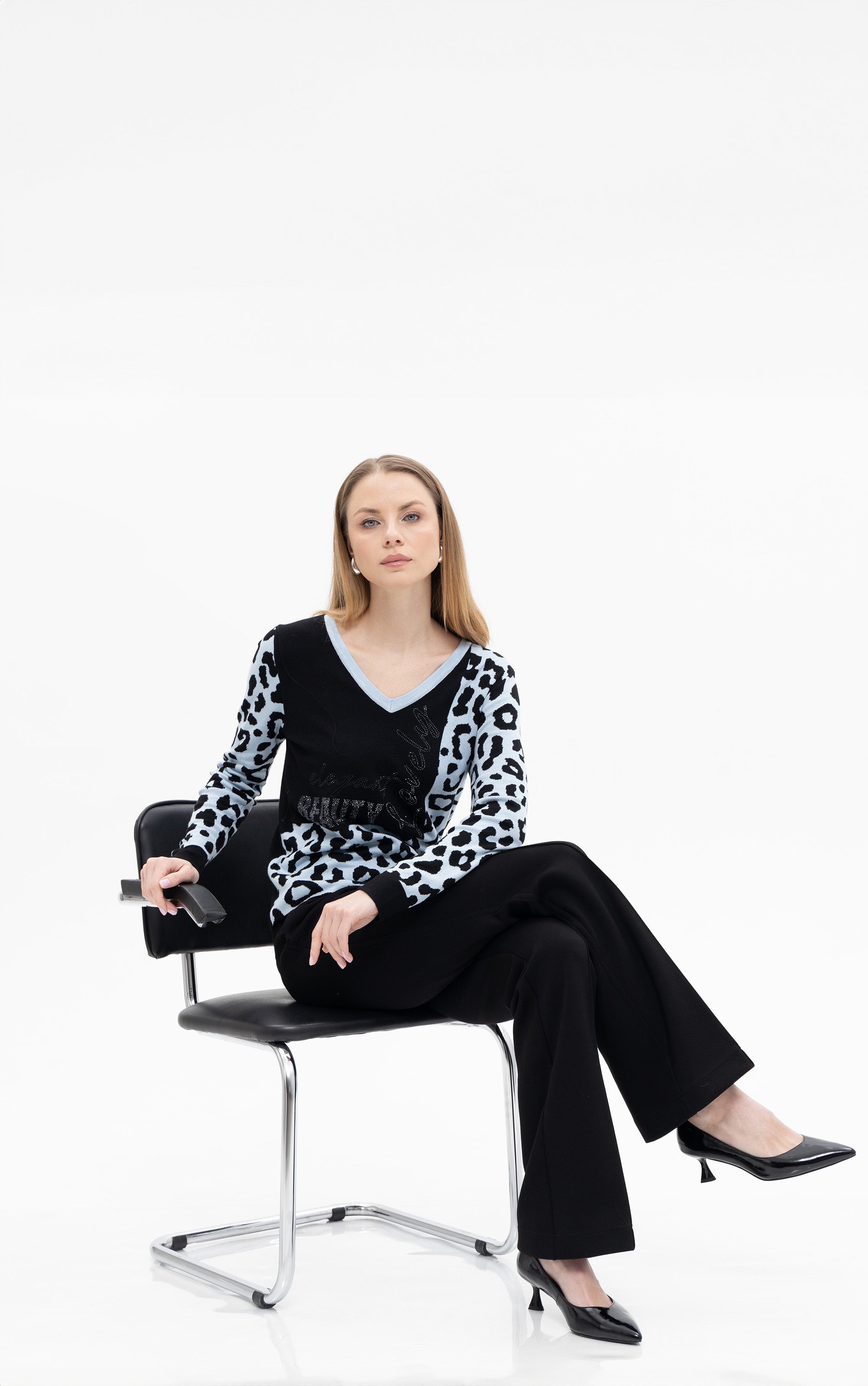 Pullover im Colorblock mit Animalprint