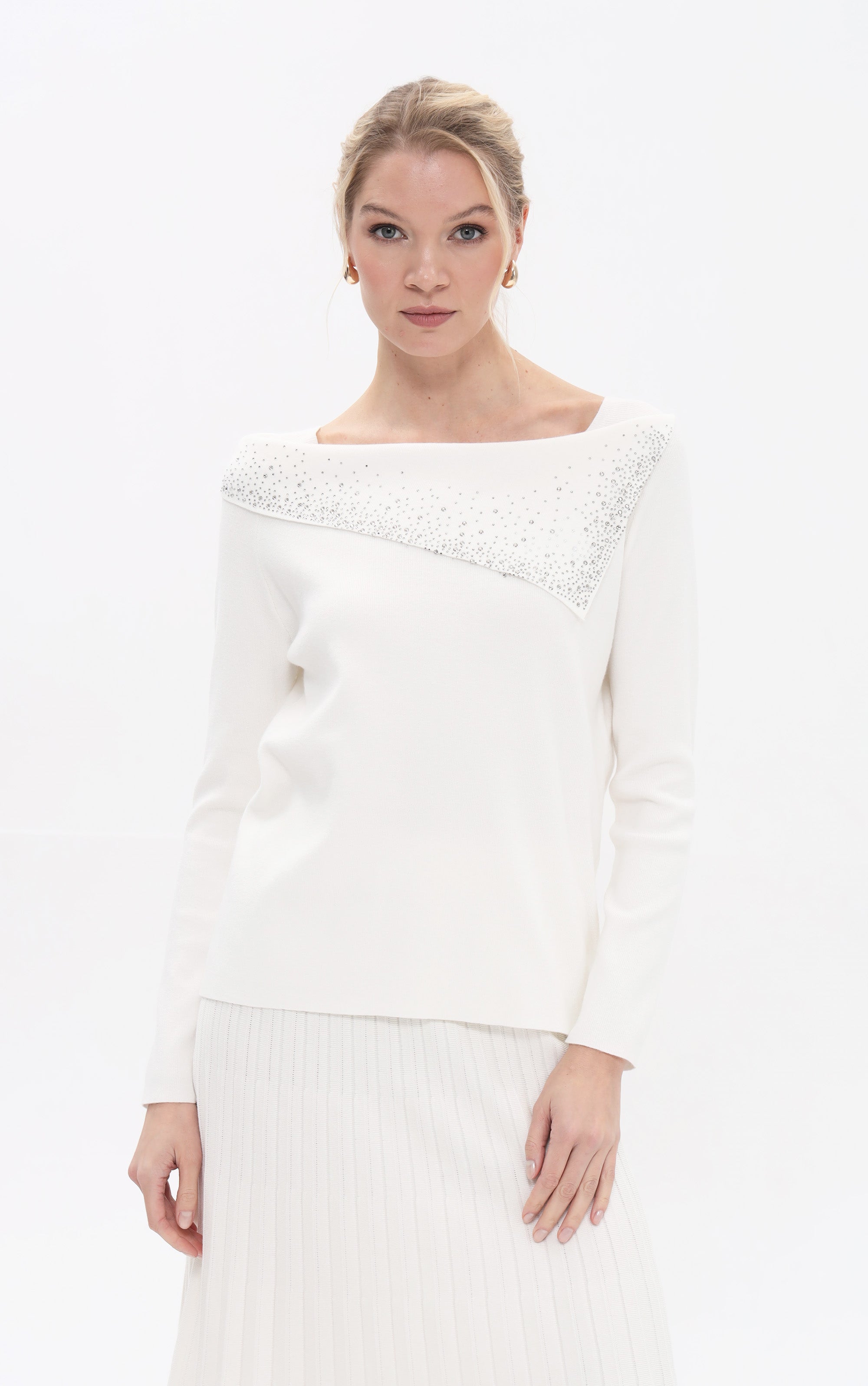Off-Shoulder-Pullover mit Umschlagkragen