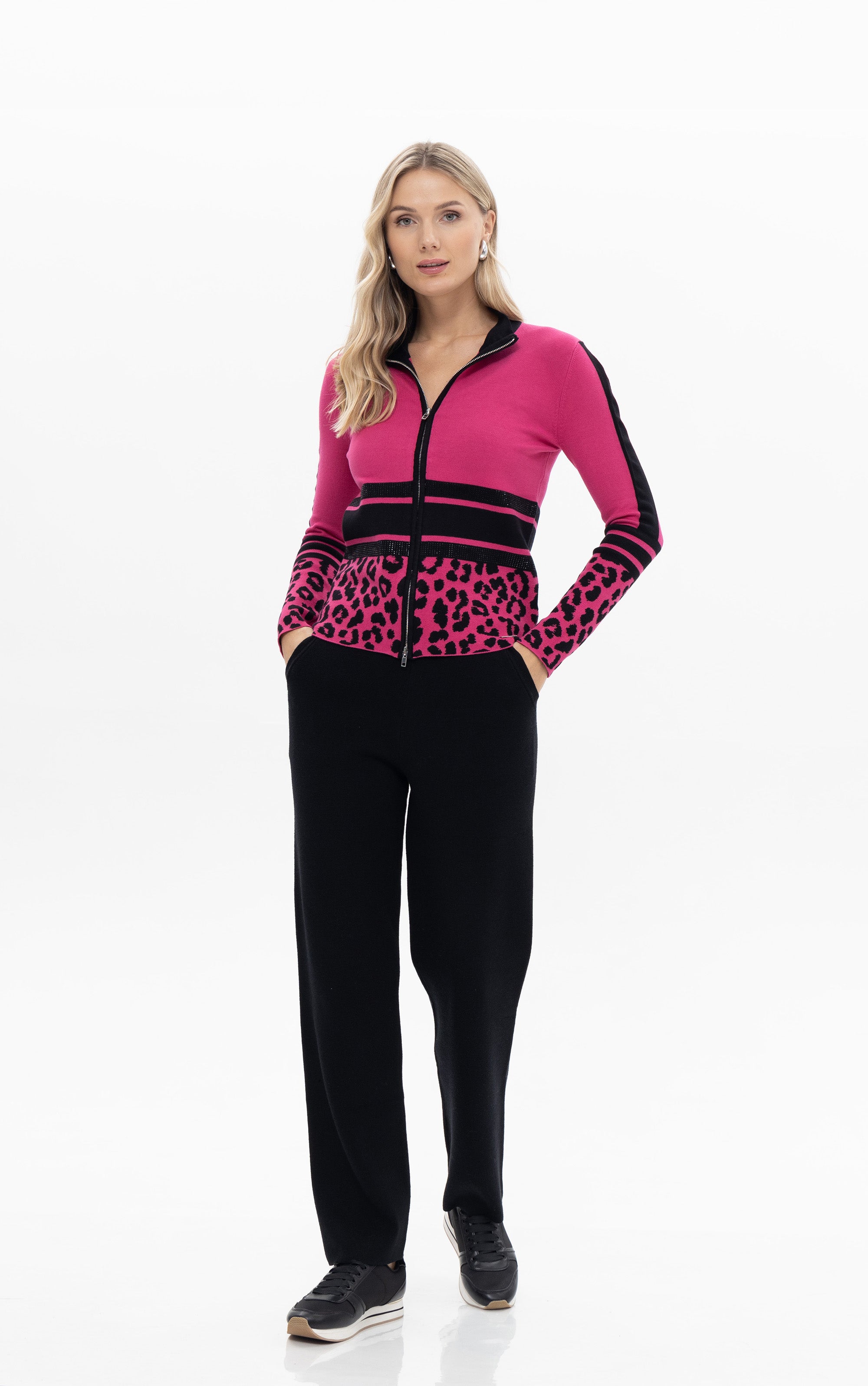 Cardigan mit Streifen und Leoprint